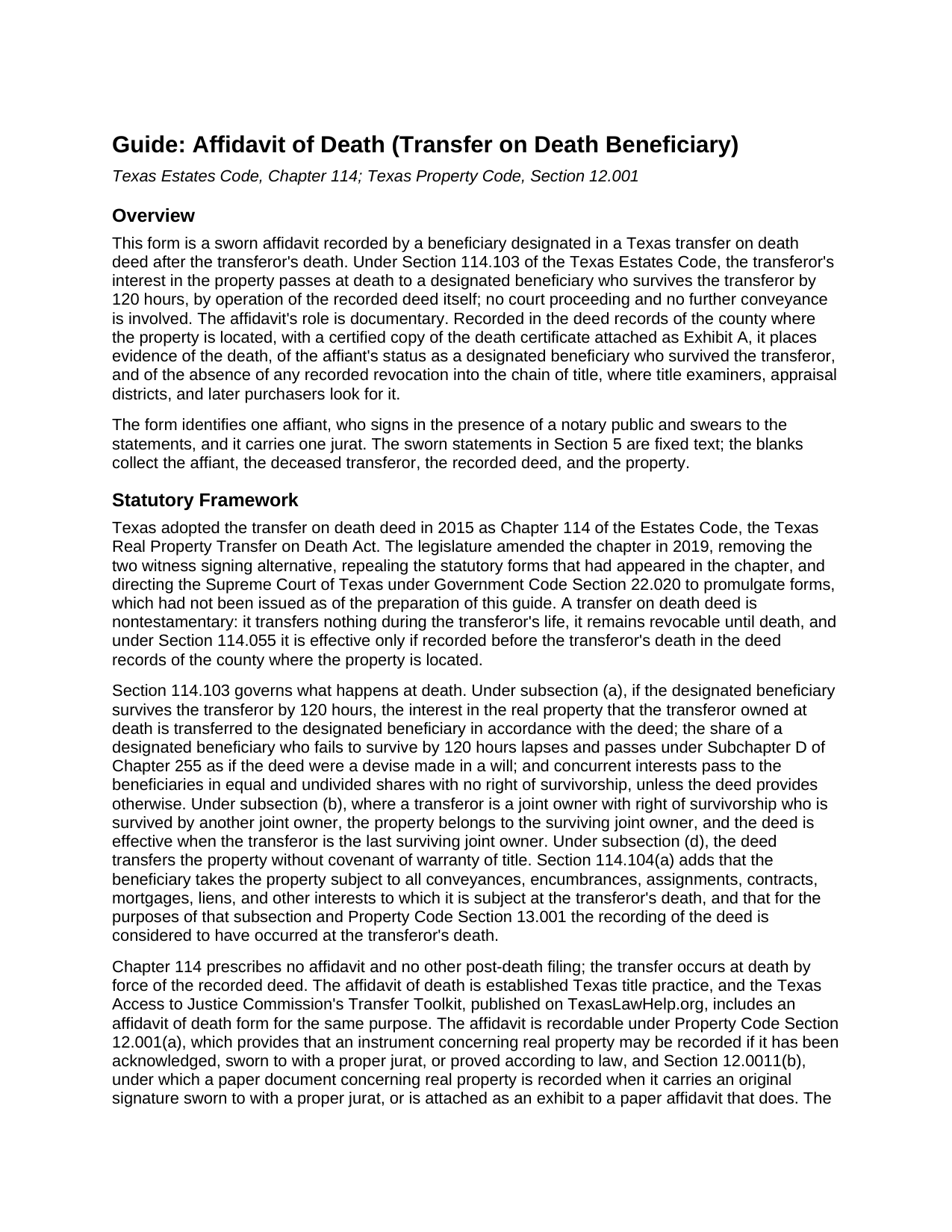 Brazos County Affidavit of Death (Transfer on Death Beneficiary) Guide