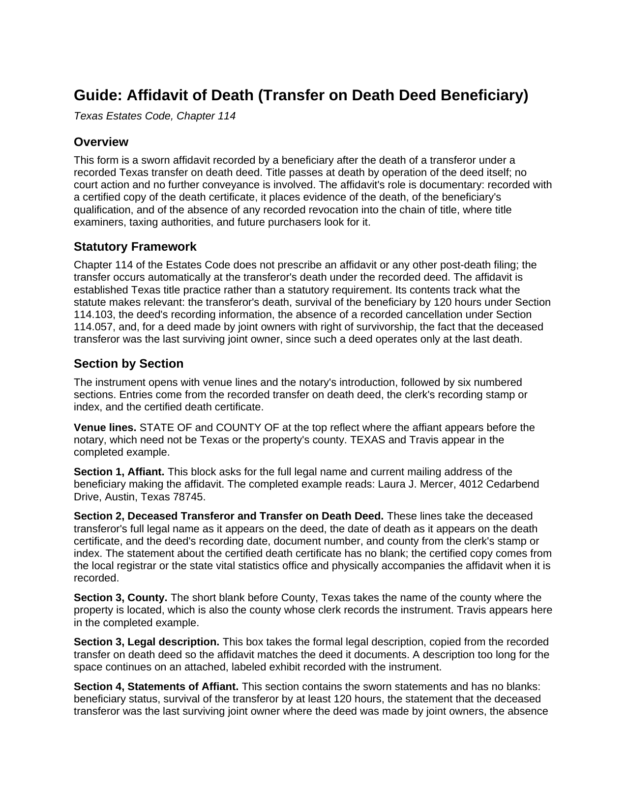 Comanche County Affidavit of Death (Transfer on Death Deed Beneficiary) Guide