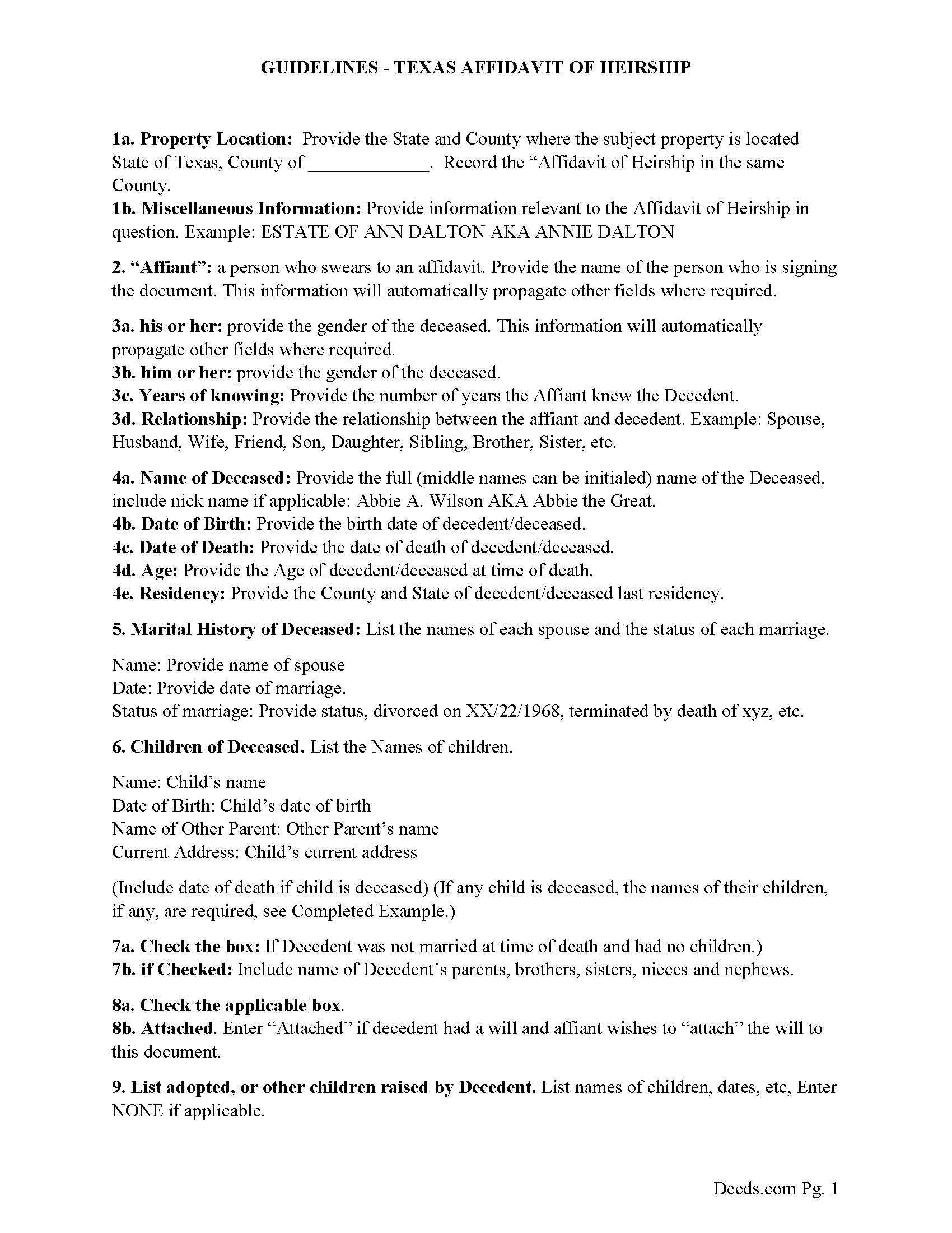Castro County Guidelines for Texas Affidavit of Heirship