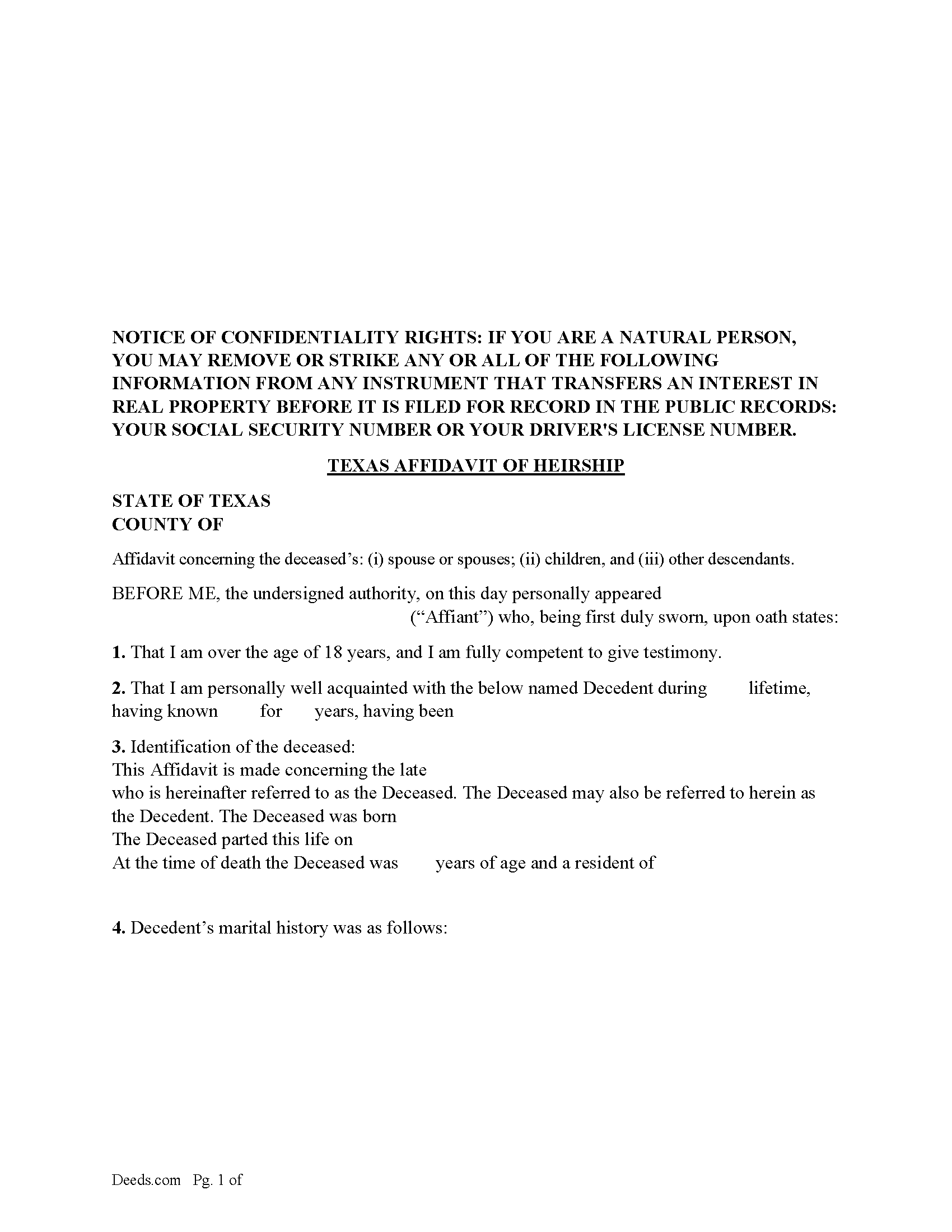 Castro County Affidavit of Heirship Form