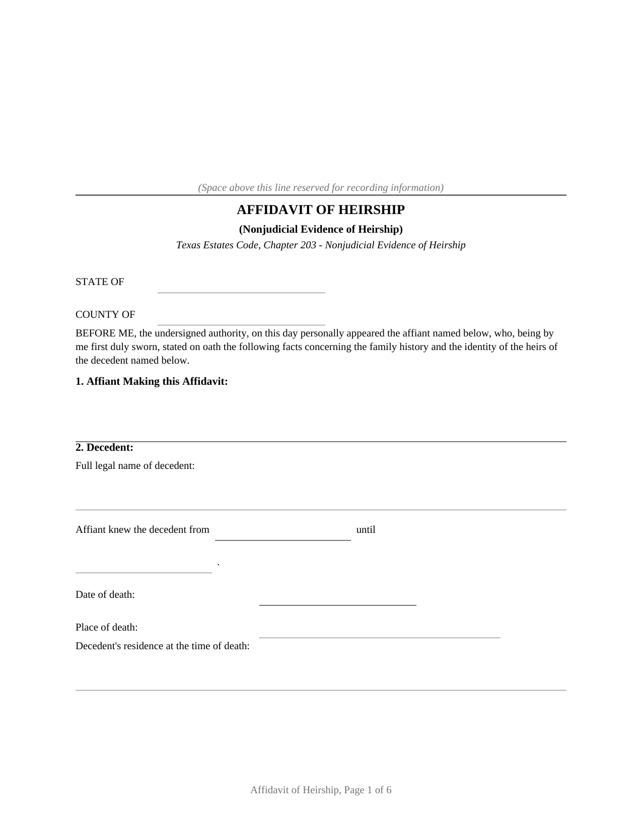 Hood County Affidavit of Heirship Form