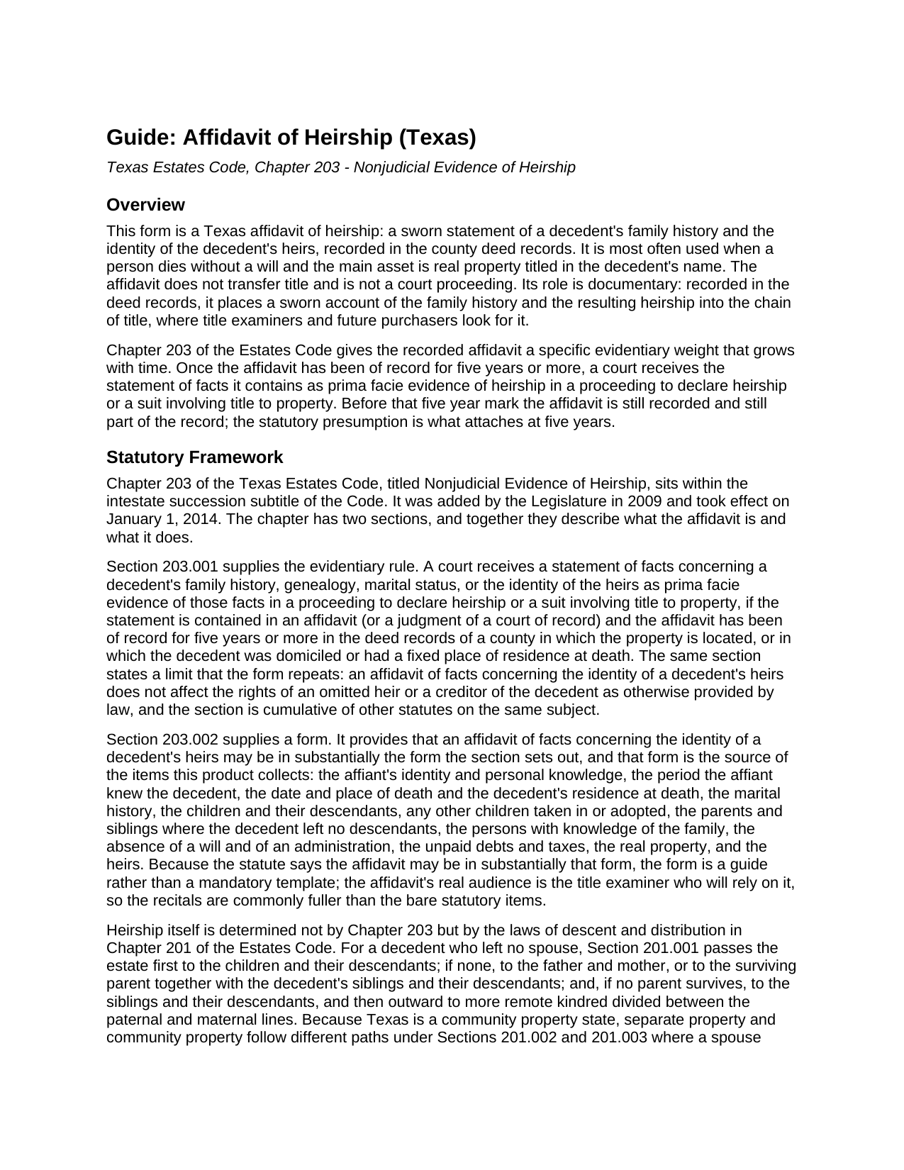 Hood County Affidavit of Heirship Guide