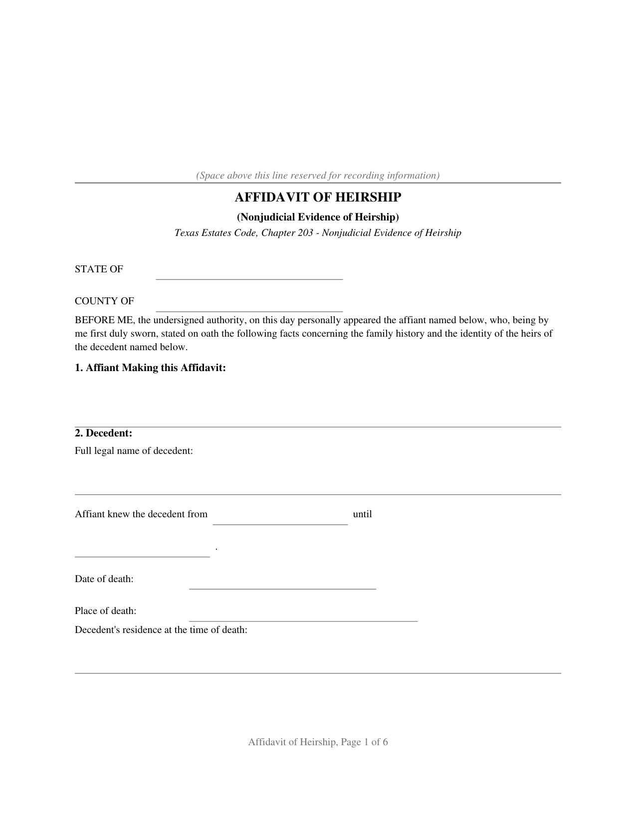 Baylor County Affidavit of Heirship Form
