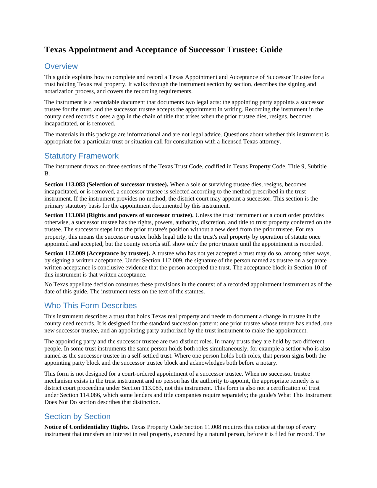 Archer County Appointment and Acceptance of Successor Trustee (Recordable) Guide