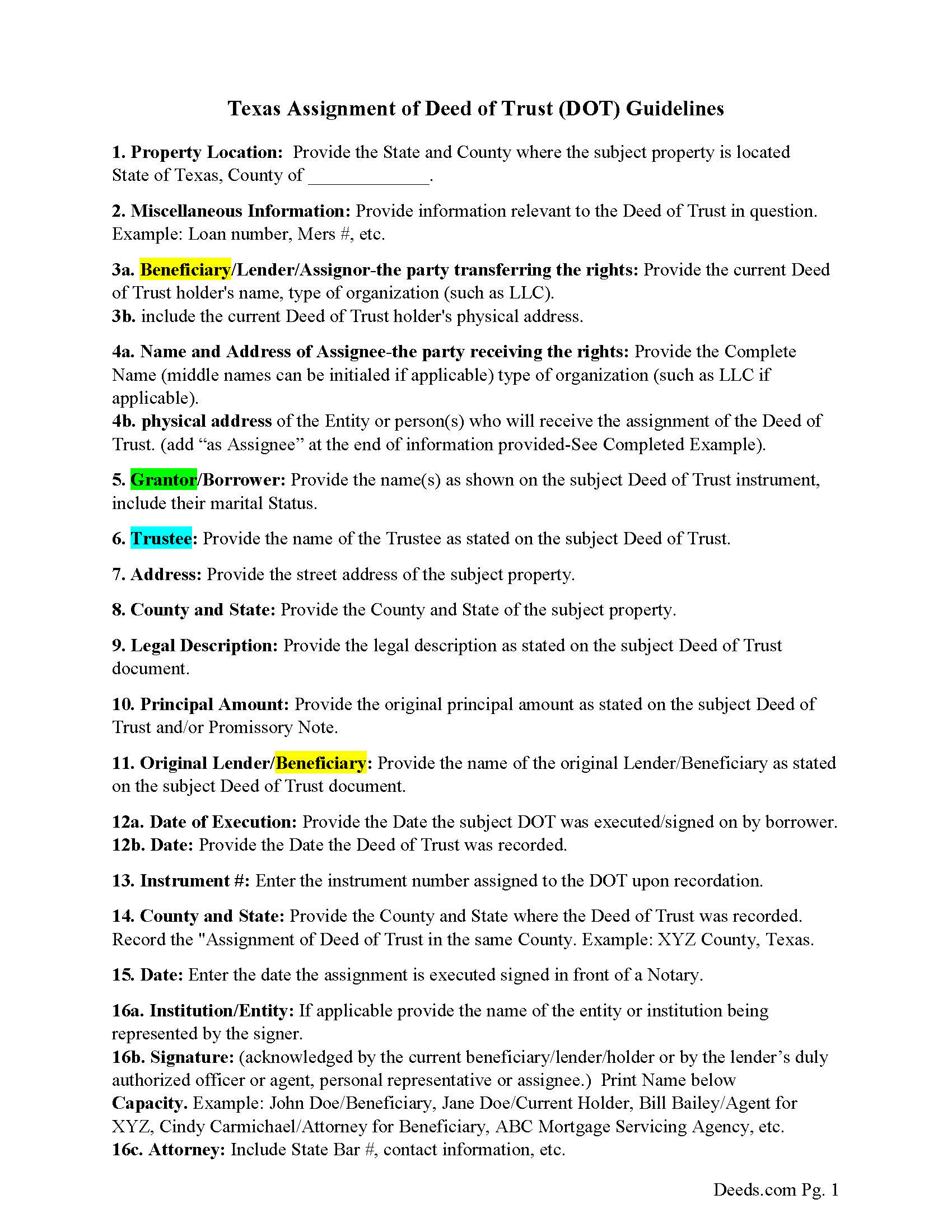 Freestone County Guidelines-Assignment of Deed of Trust