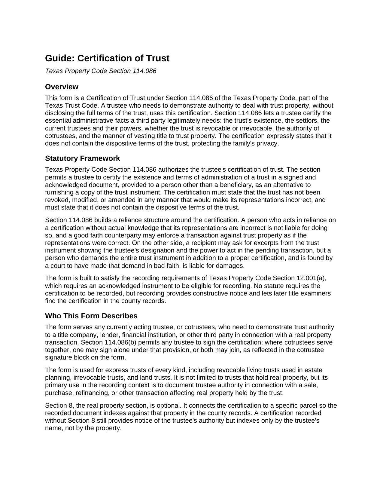 Smith County Certification of Trust Guide