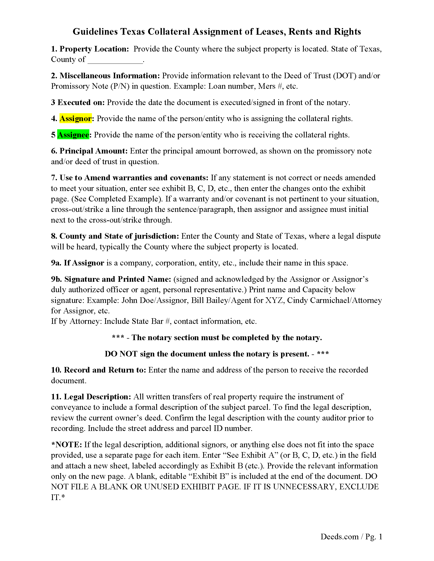 Freestone County Guidelines for Collateral Assignment