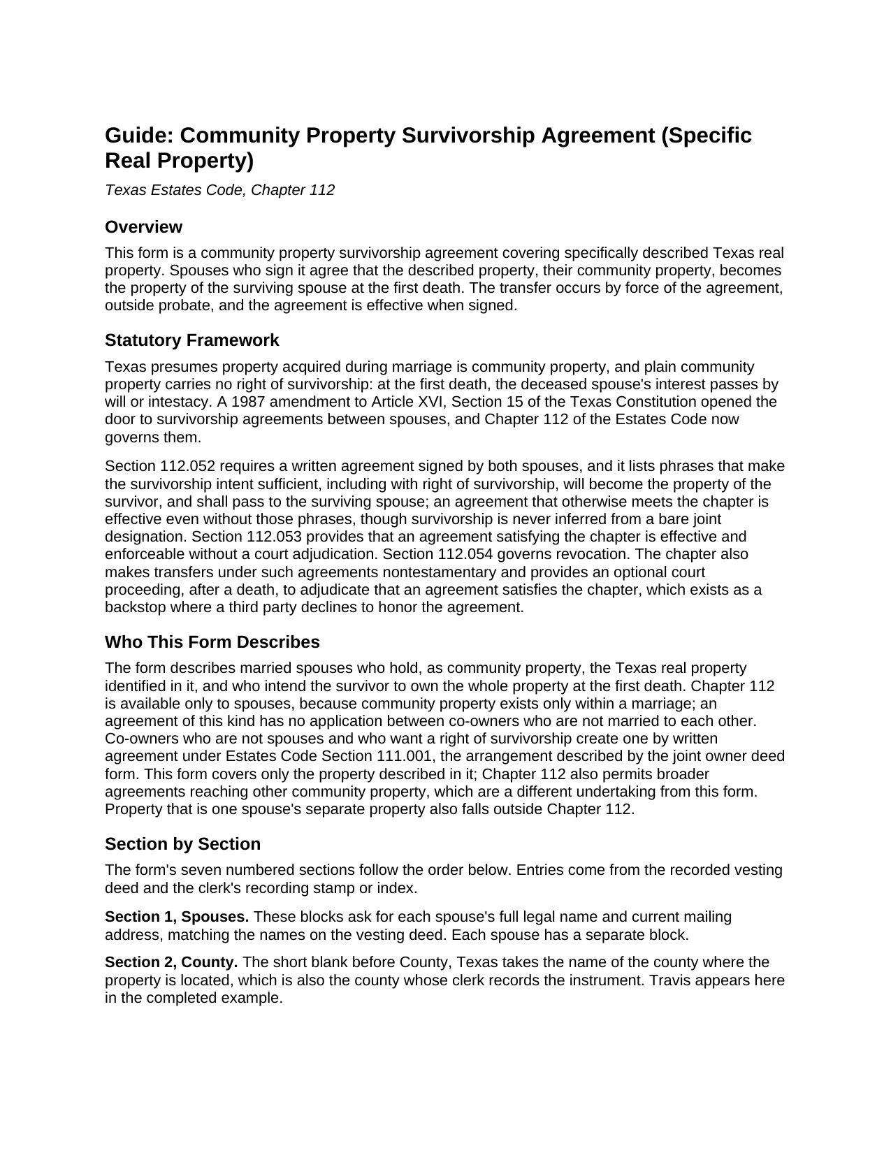 Williamson County Community Property Survivorship Agreement Guide