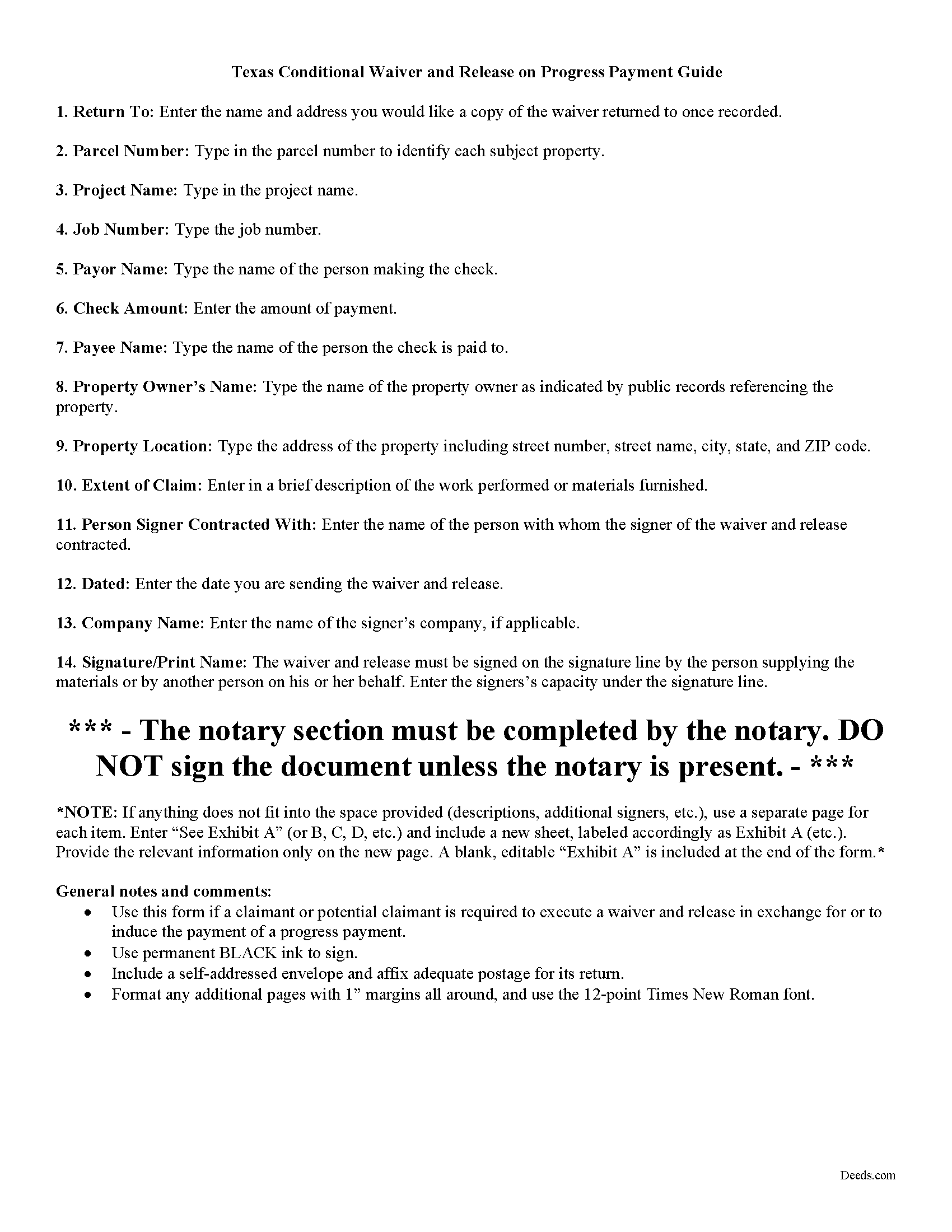 Bell County Conditional Waiver and Release on Progress Payment Guide