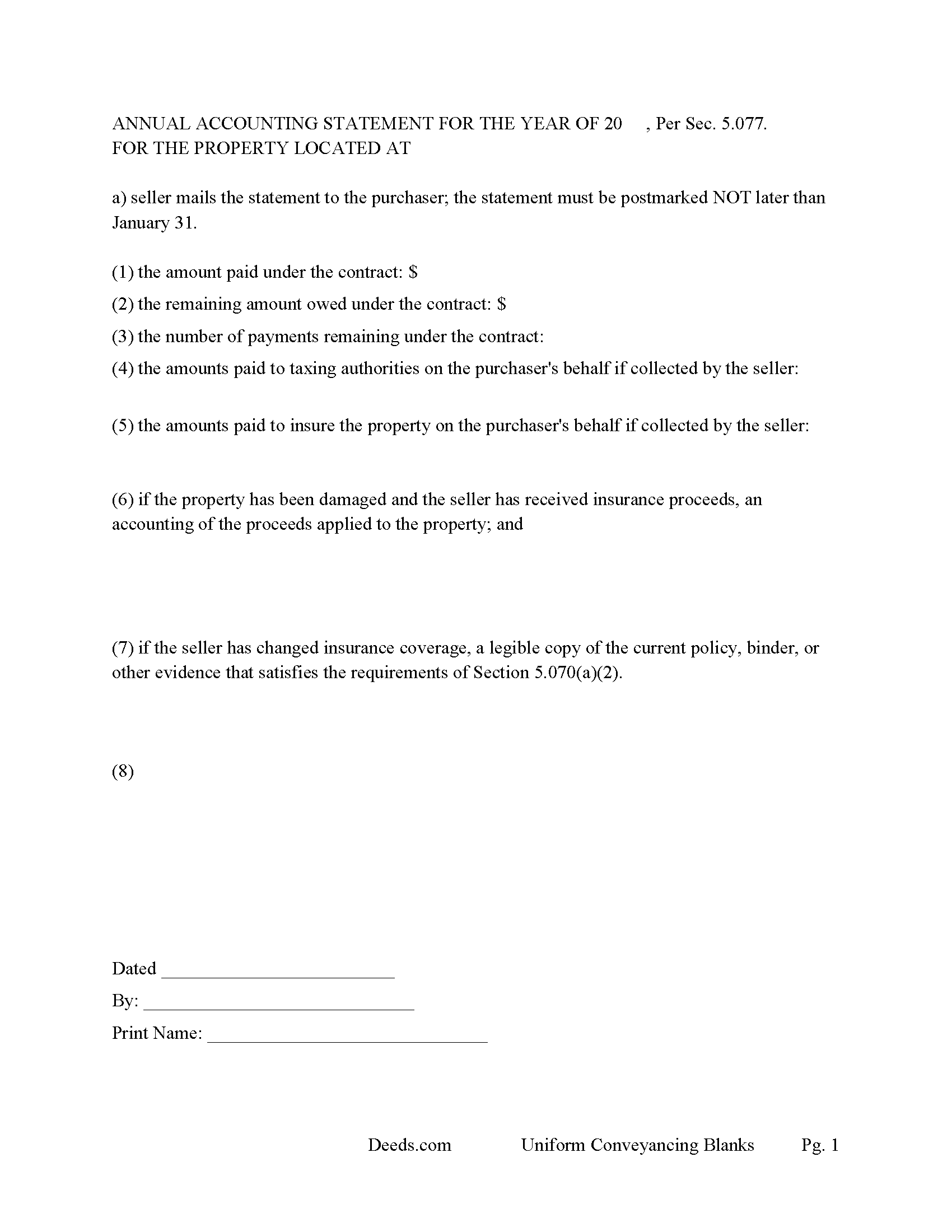 Freestone County Annual Accounting Statement Form
