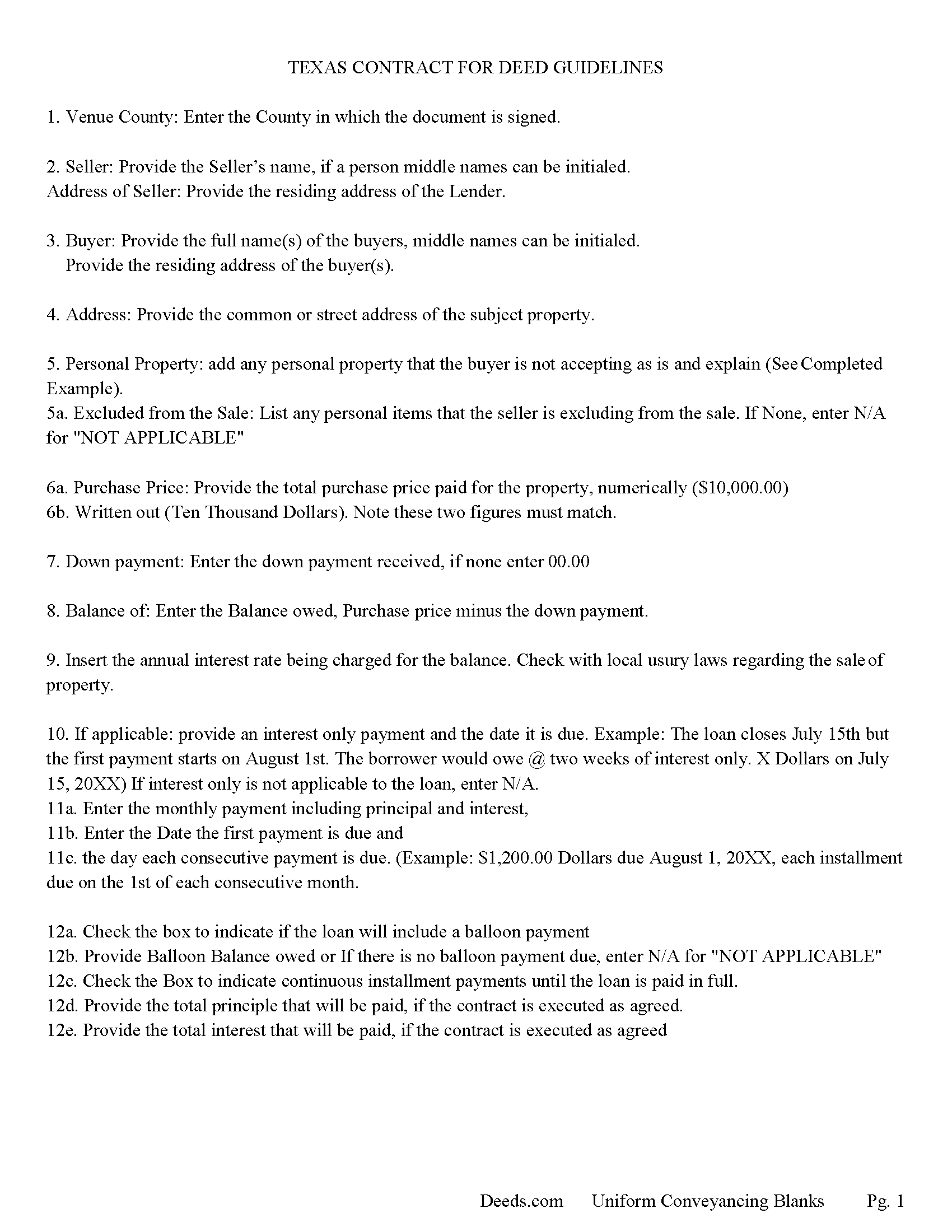 Freestone County Contract for Deed Guidelines