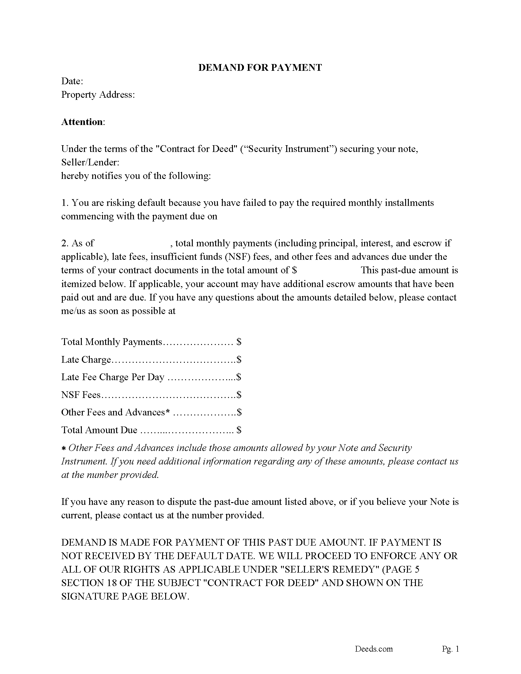 Freestone County Demand for Payment