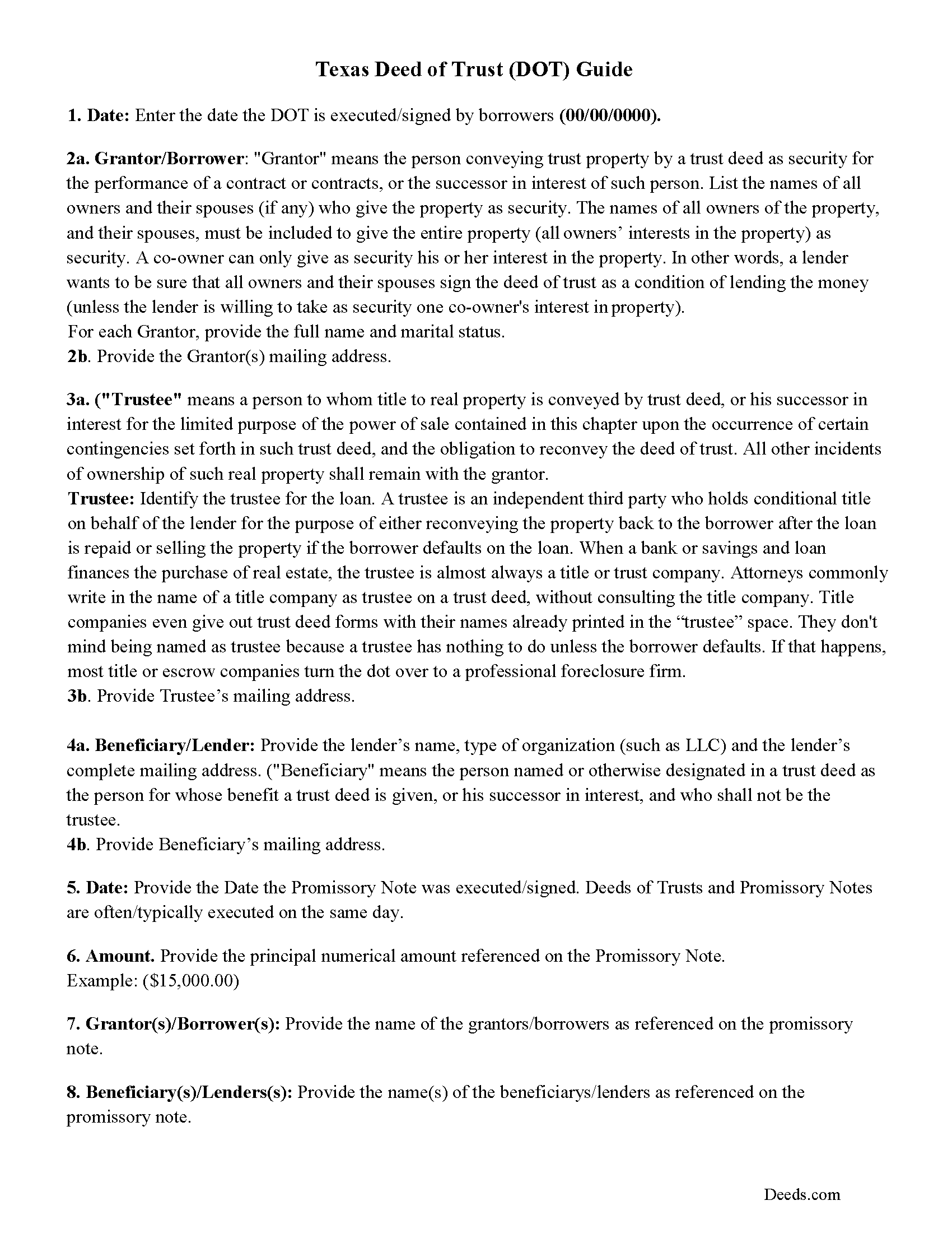 Freestone County Texas Deed of Trust Guidelines