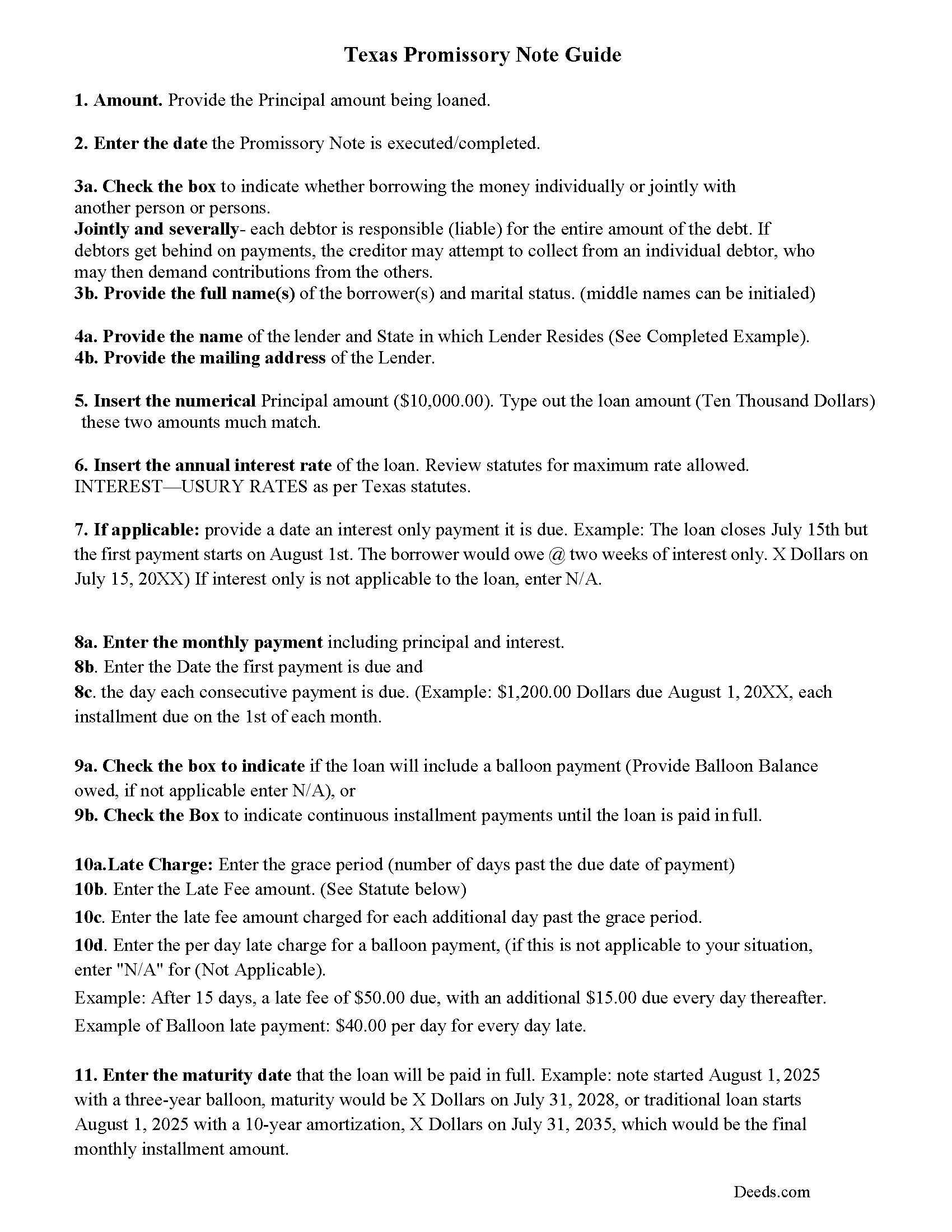 Freestone County Promissory Note Guidelines