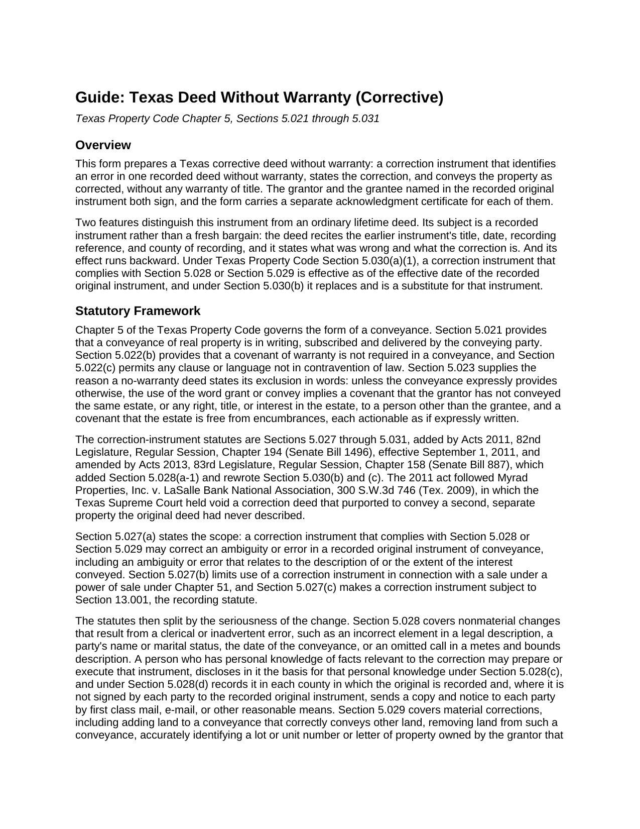 Foard County Deed Without Warranty (Corrective) Guide