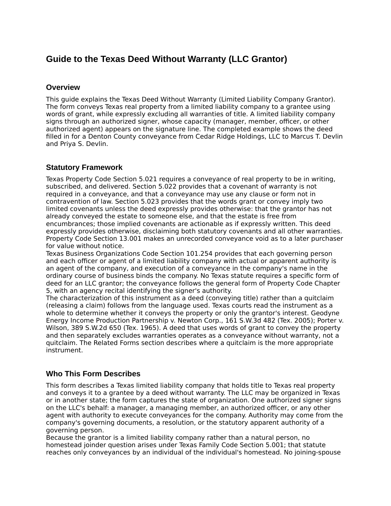 Orange County Deed Without Warranty (LLC Grantor) Guide