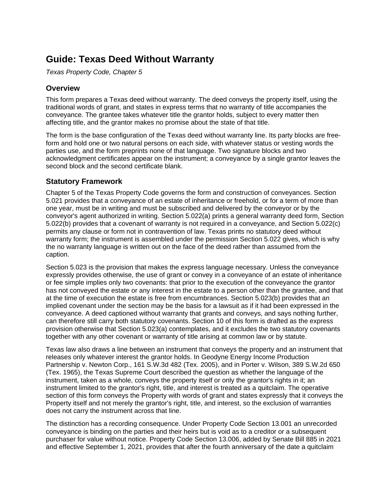 Dallam County Deed Without Warranty Guide