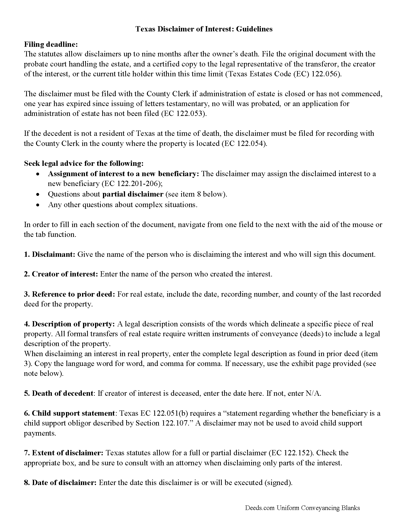 Freestone County Disclaimer of Interest Guide