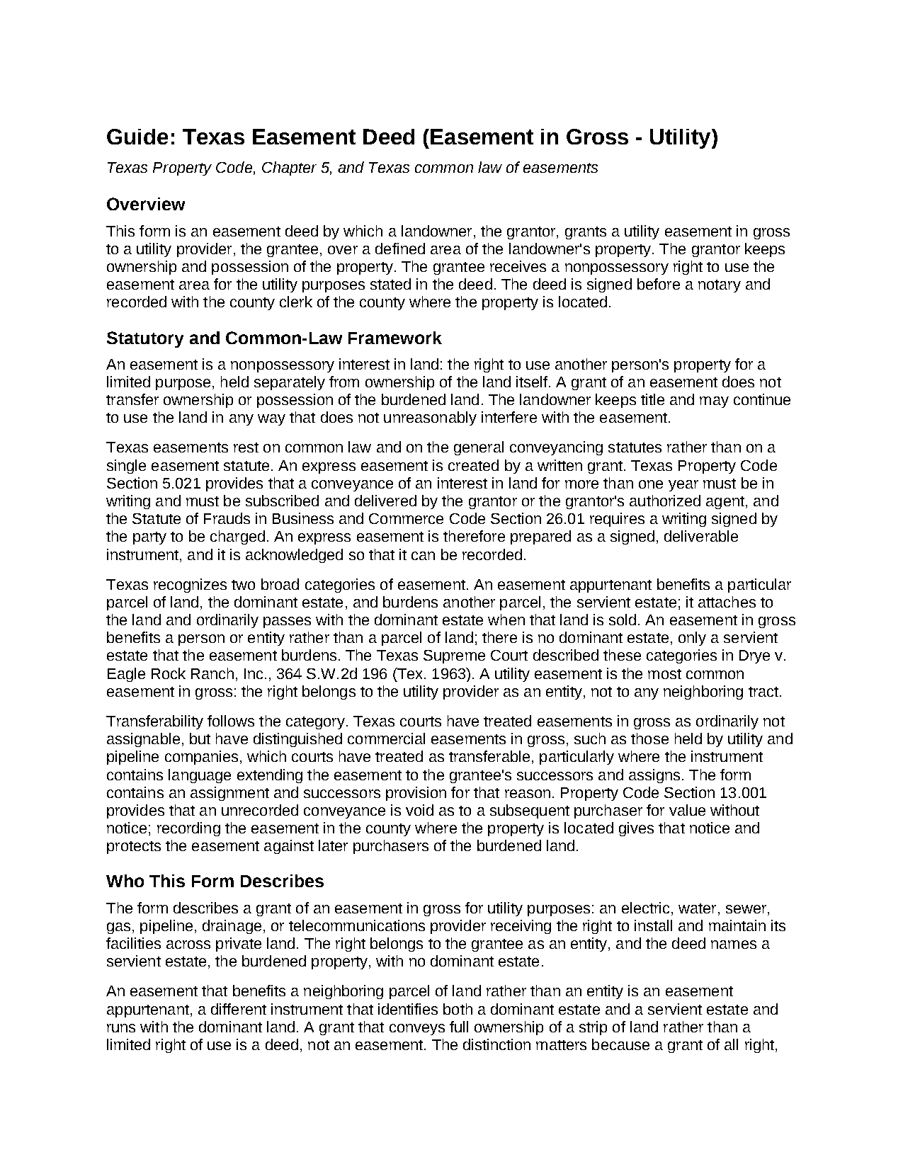 Castro County Easement Deed (In Gross - Utility) Guide