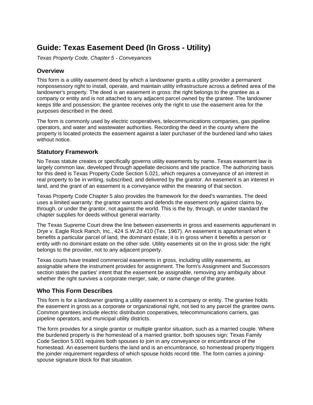 Delta County Easement Deed (In Gross - Utility) Guide
