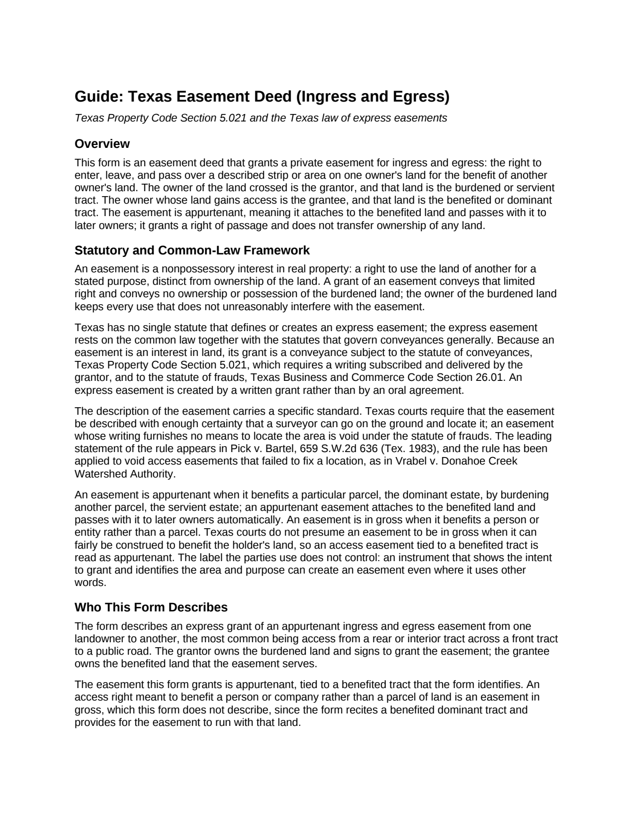 Delta County Easement Deed (Ingress and Egress) Guide