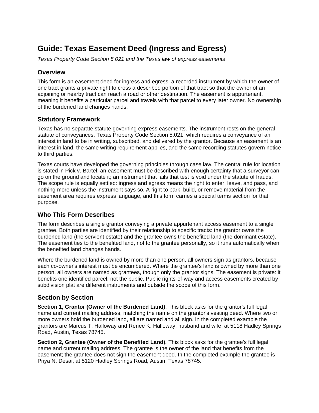 Carson County Easement Deed (Ingress and Egress) Guide