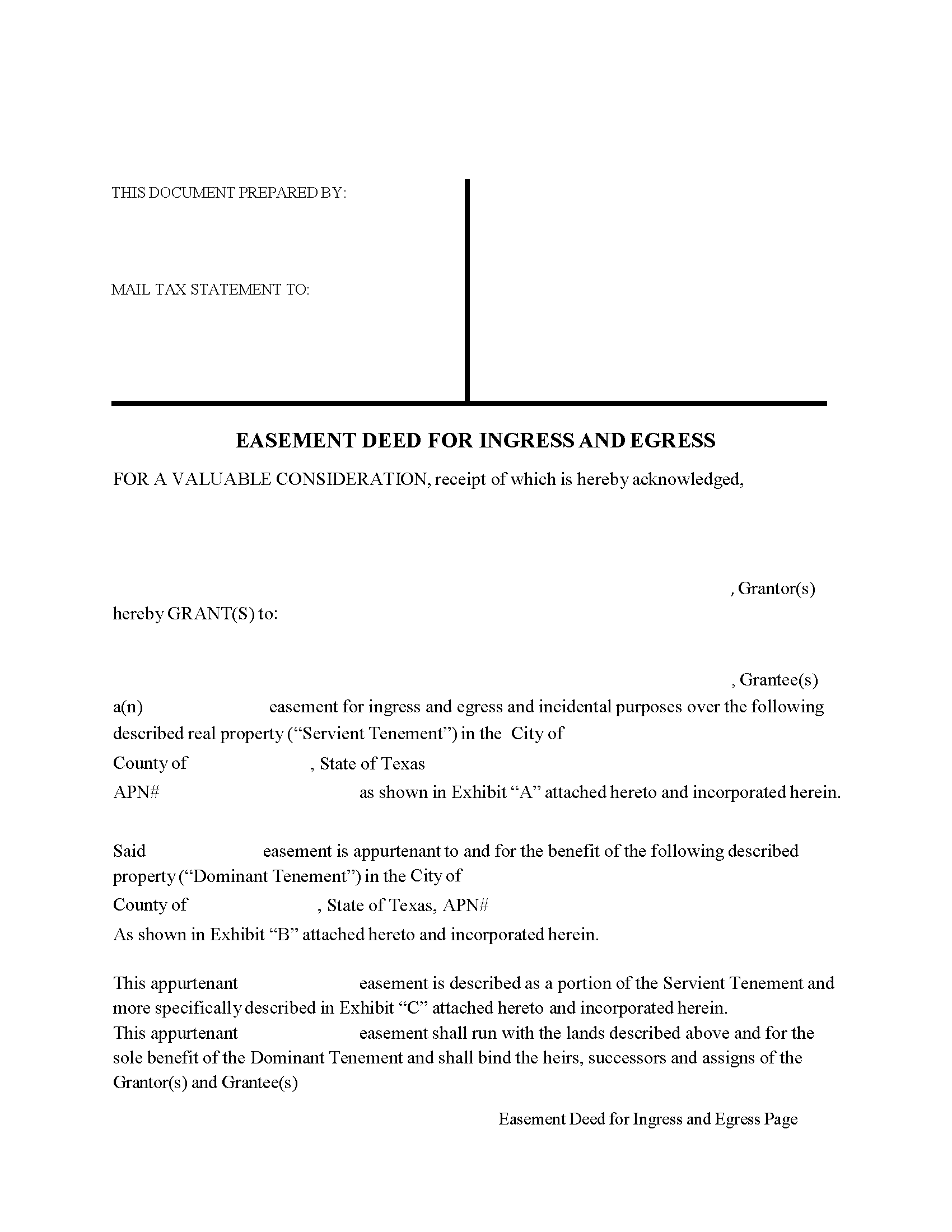 Bexar County Easement Deed Form