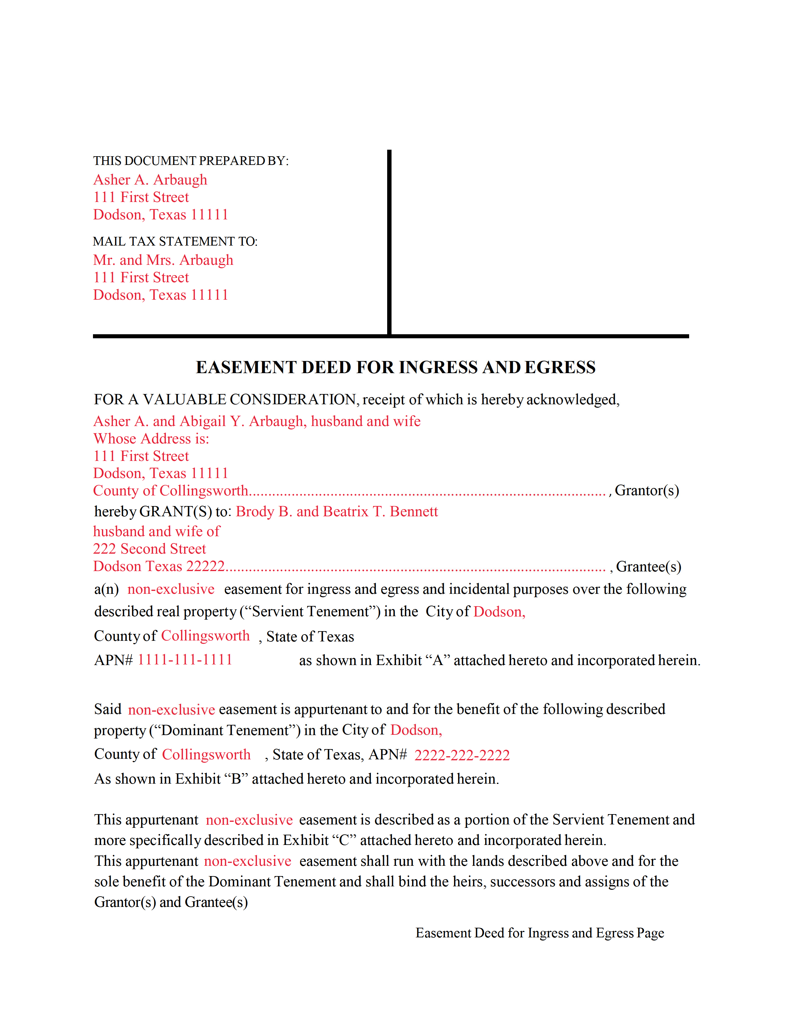 Bexar County Completed Example of the Easement Deed Document