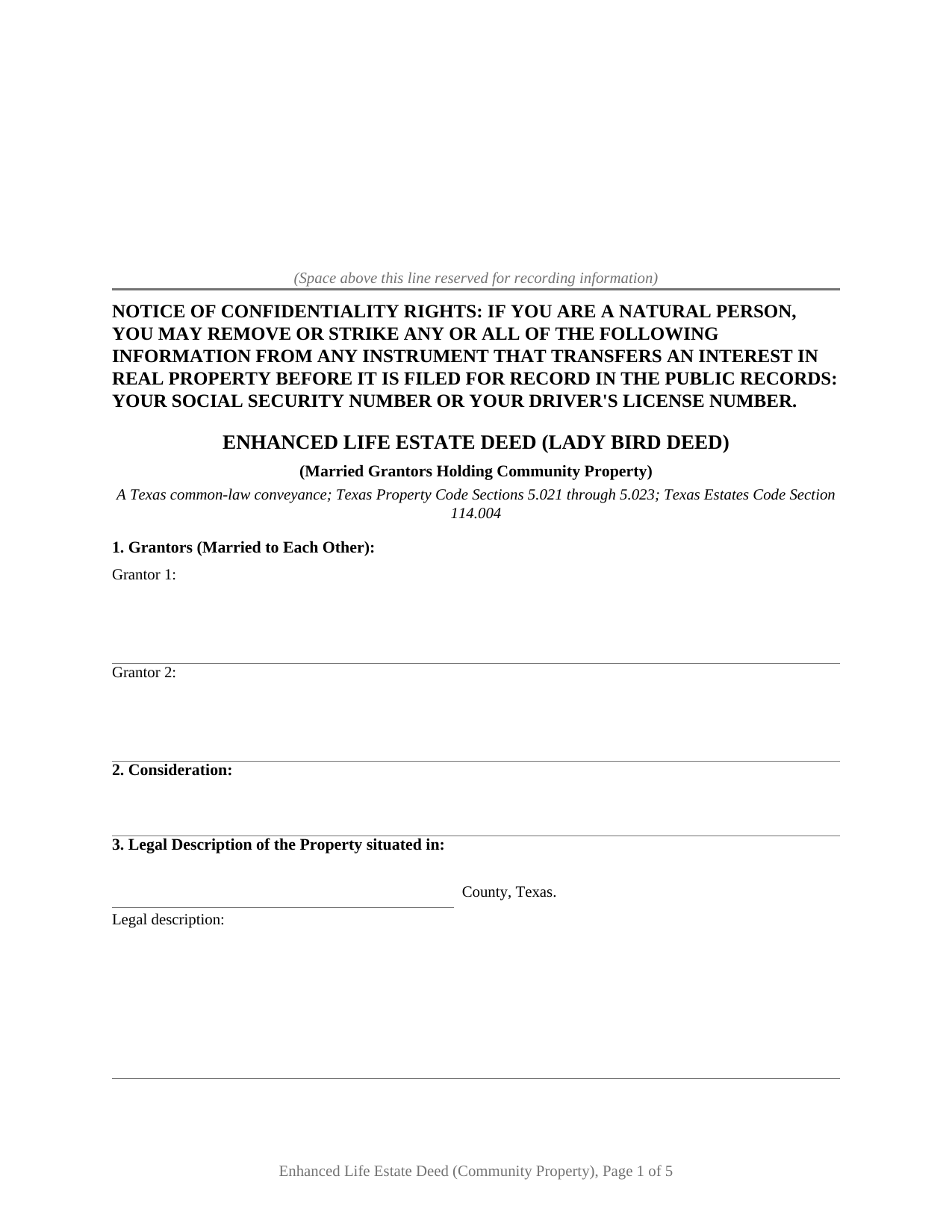 Delta County Enhanced Life Estate Deed (Lady Bird Deed) (Community Property Grantors) Form