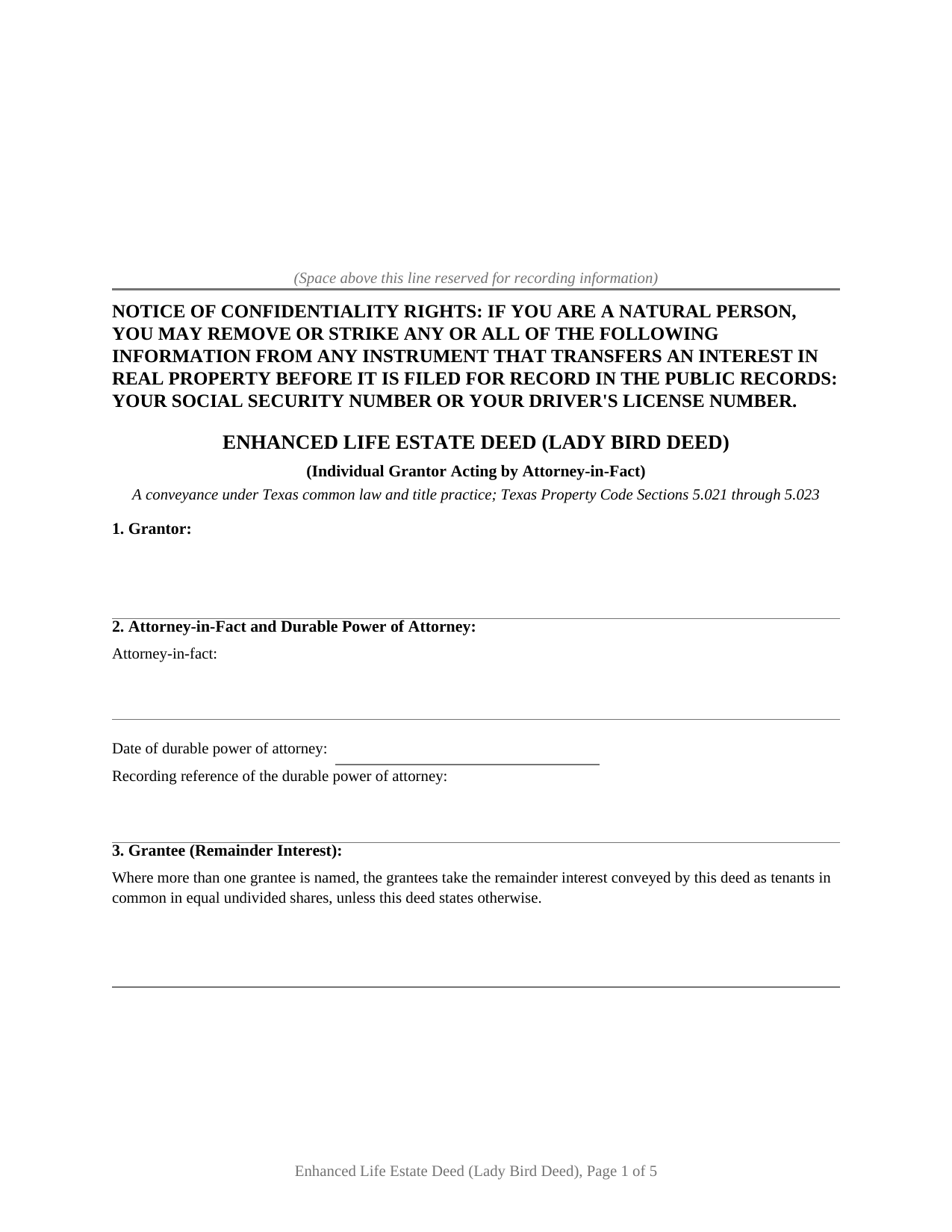 Delta County Enhanced Life Estate Deed - Lady Bird Deed (Individual by Attorney-in-Fact) Form