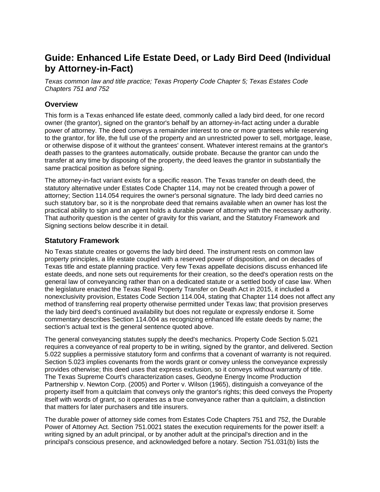 Delta County Enhanced Life Estate Deed - Lady Bird Deed (Individual by Attorney-in-Fact) Guide