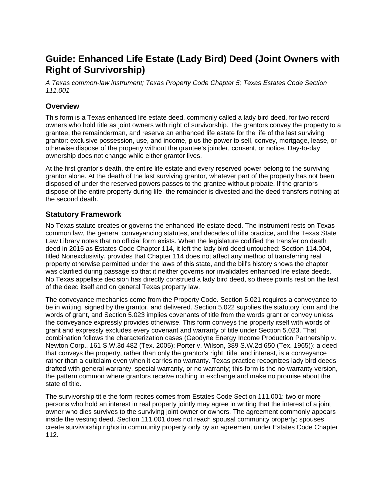 Delta County Enhanced Life Estate (Lady Bird) Deed (Joint Owners with Right of Survivorship) Guide