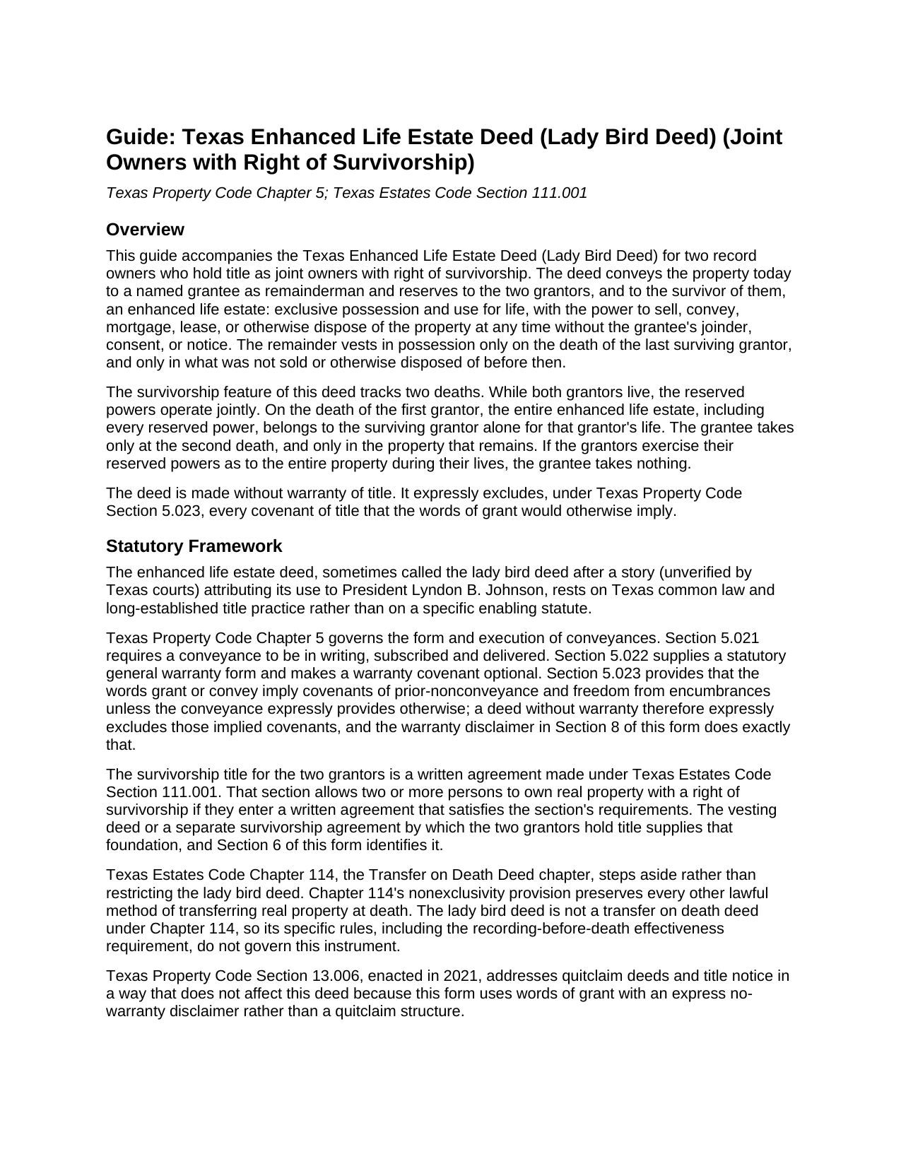 Nueces County Enhanced Life Estate (Lady Bird) Deed (Joint Owners with Right of Survivorship) Guide