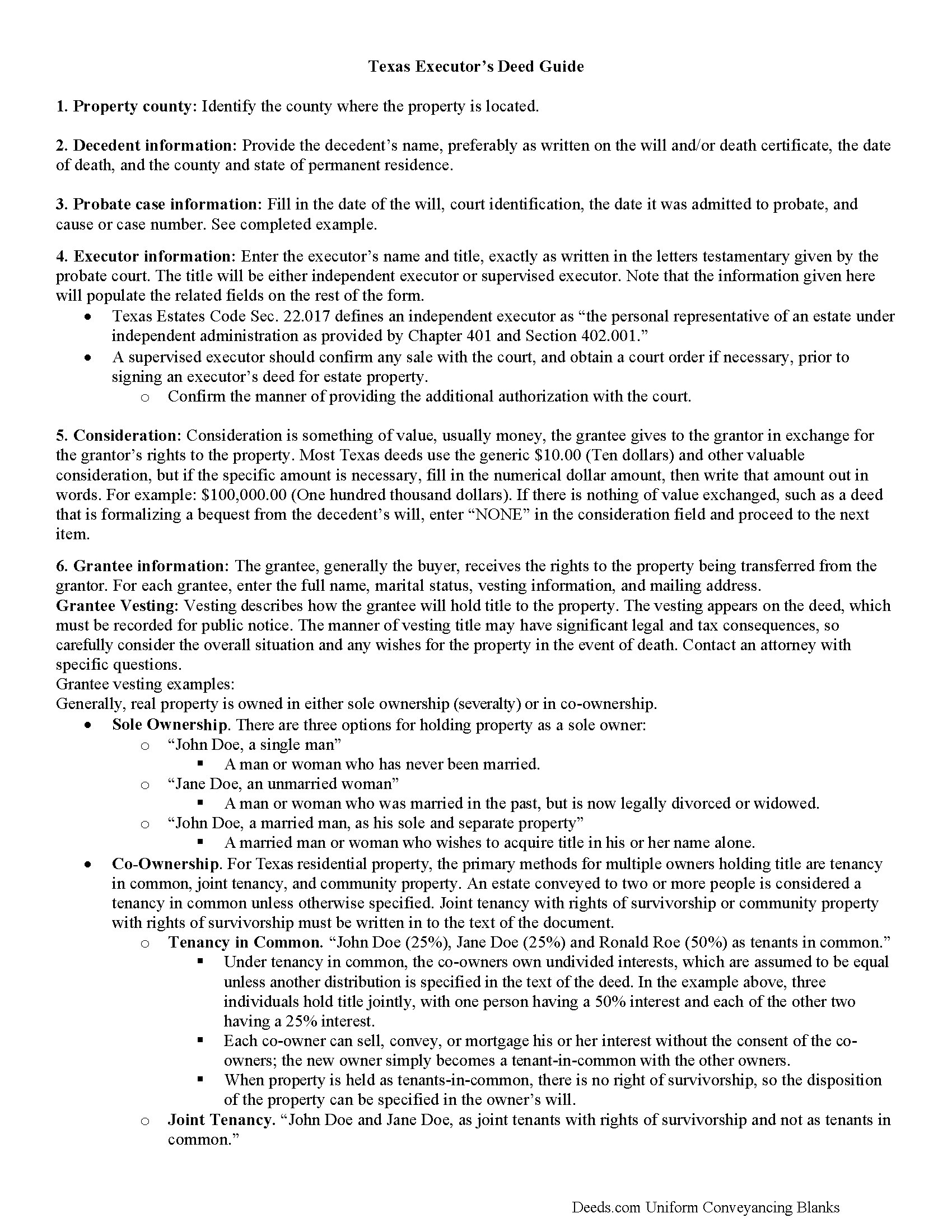 Freestone County Executor Deed Guide