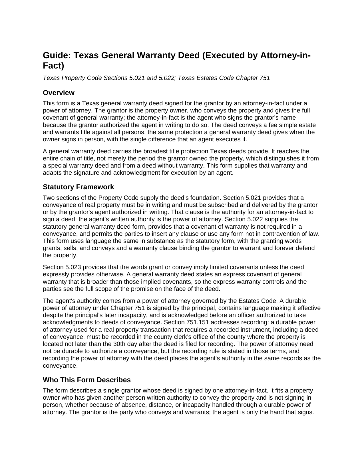 Delta County General Warranty Deed (Executed by Attorney-in-Fact) Guide