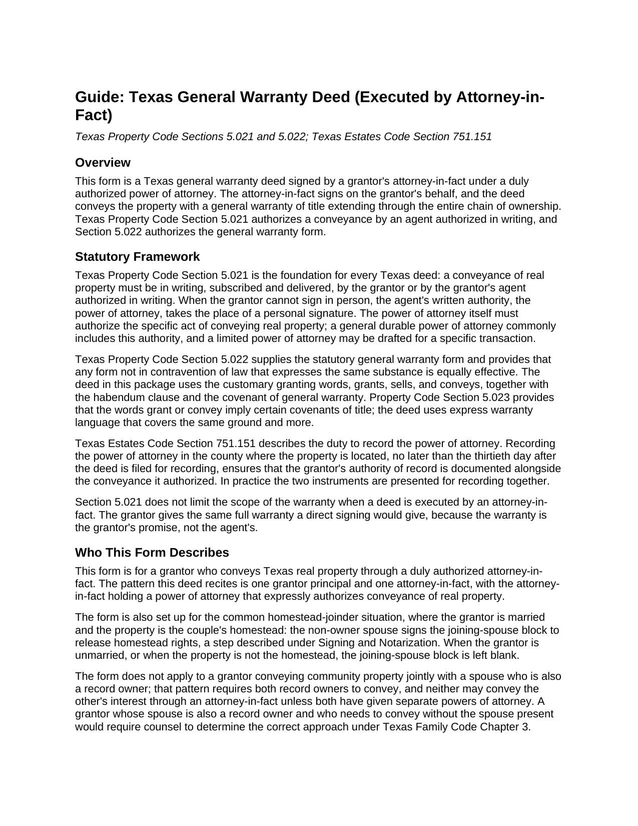 King County General Warranty Deed (Executed by Attorney-in-Fact) Guide