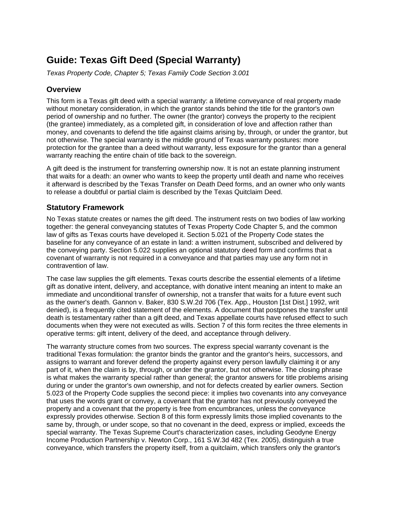 Smith County Gift Deed Special Warranty Guide