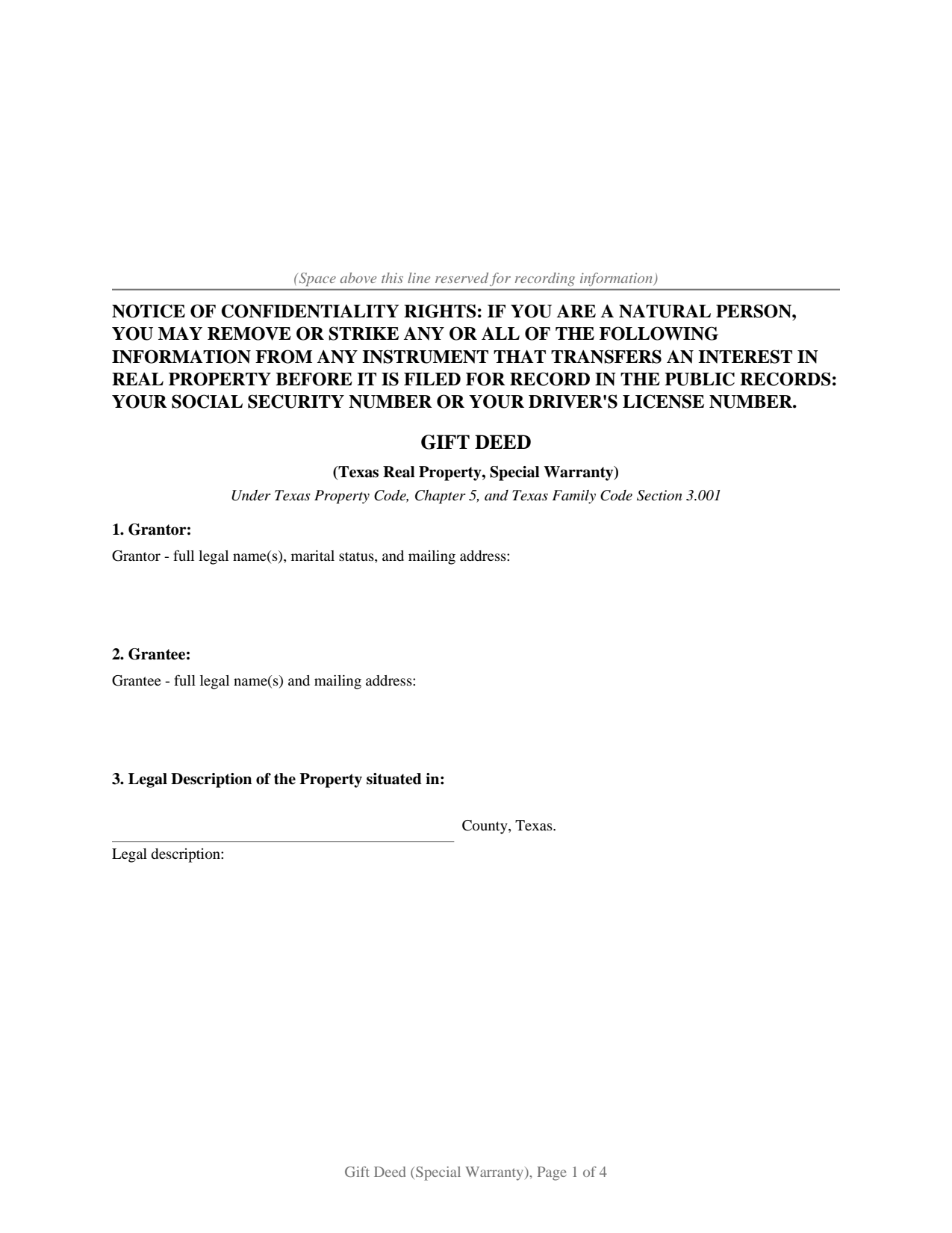 Delta County Gift Deed Special Warranty Form