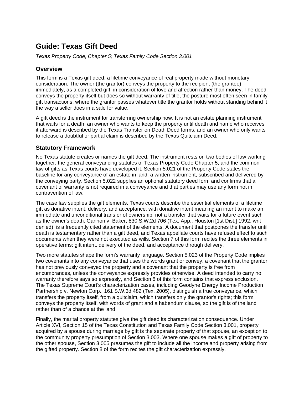 Travis County Gift Deed Without Warranty Guide