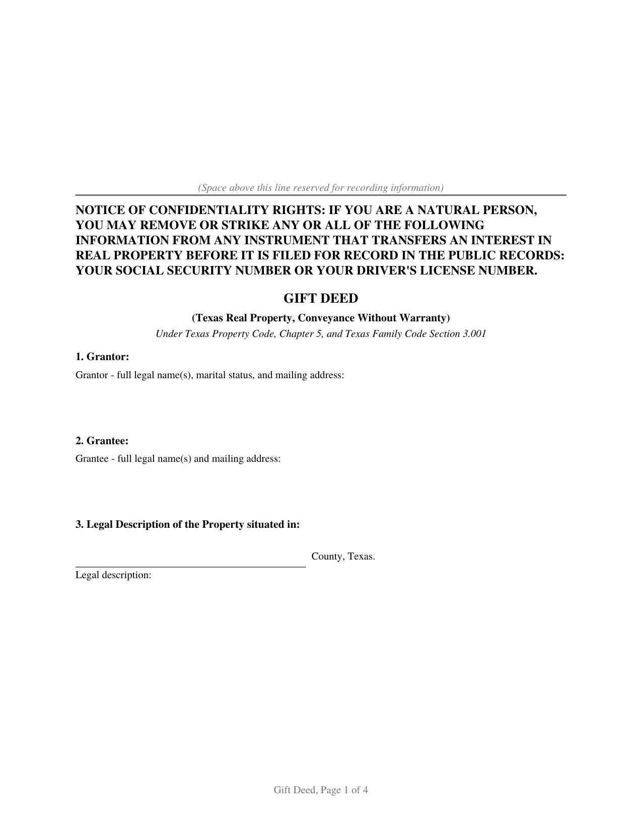 Delta County Gift Deed Without Warranty Form