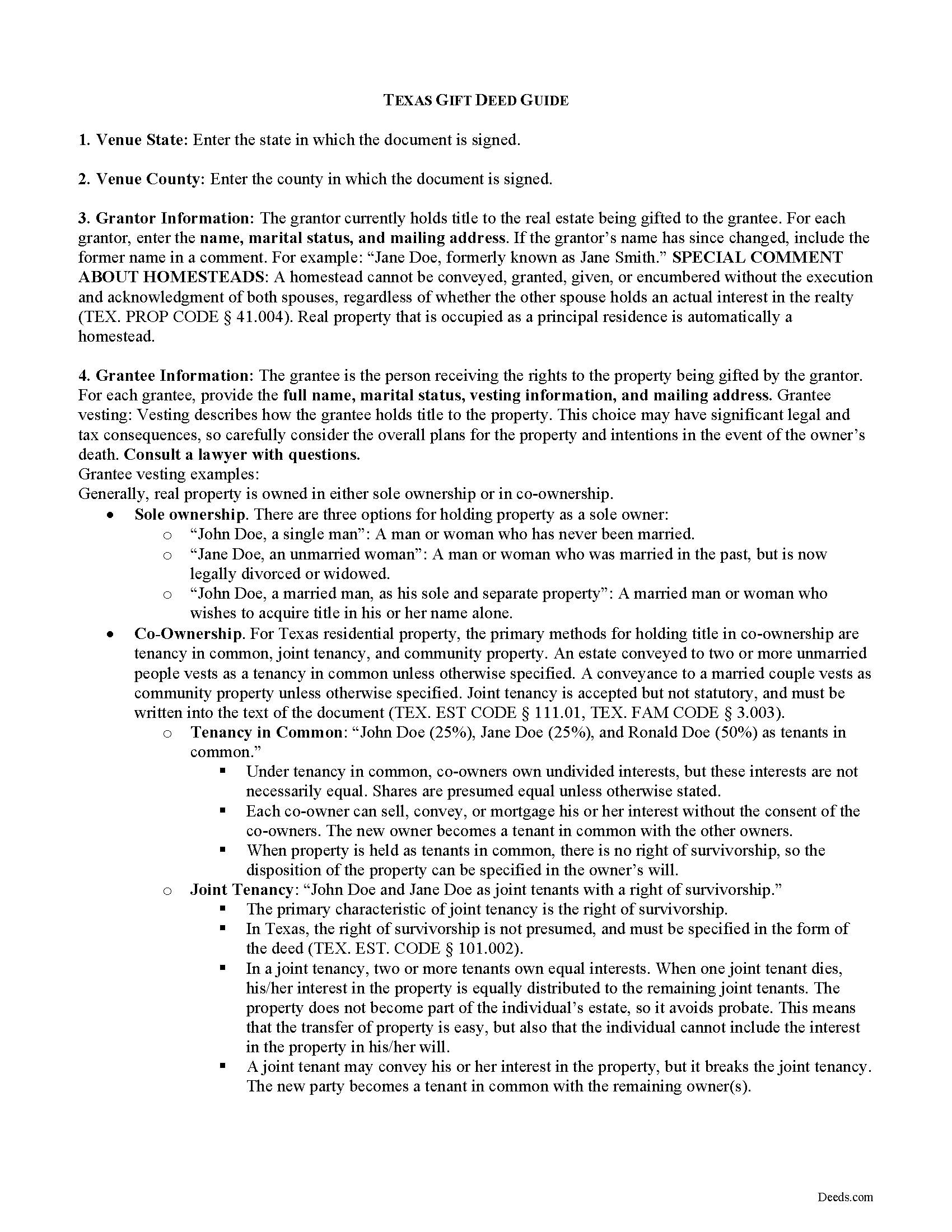 Milam County Gift Deed Guide