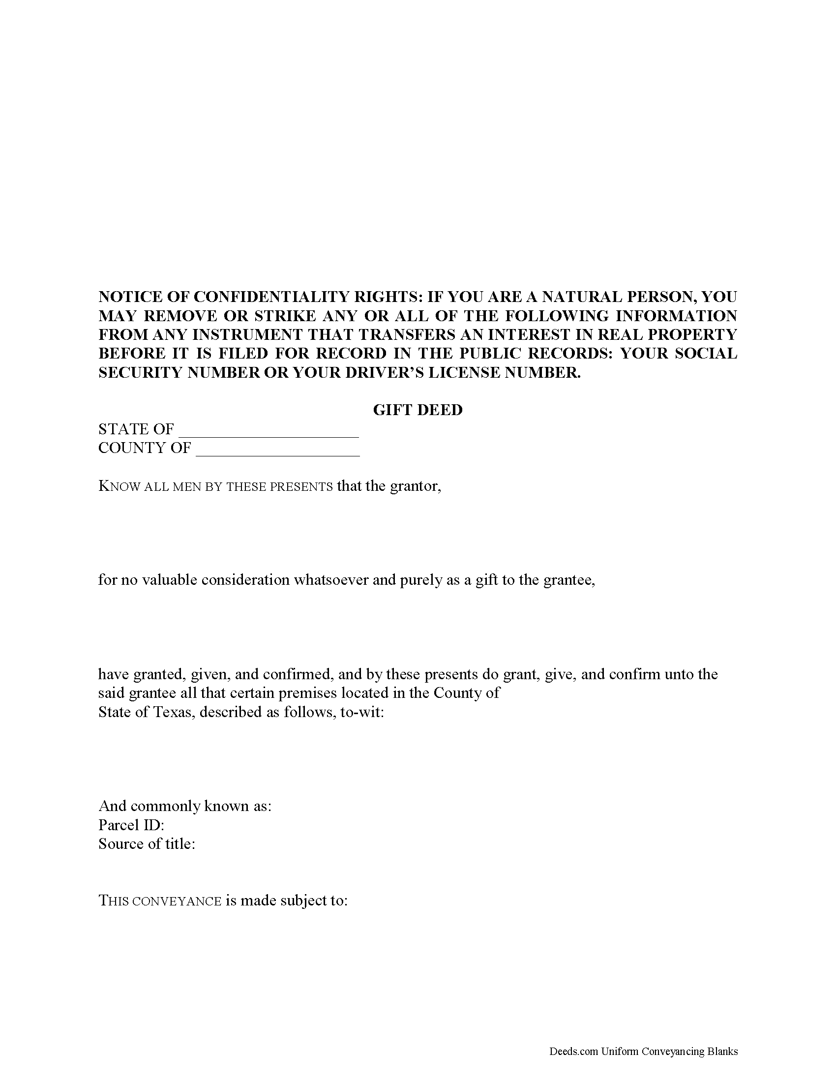Milam County Gift Deed Form