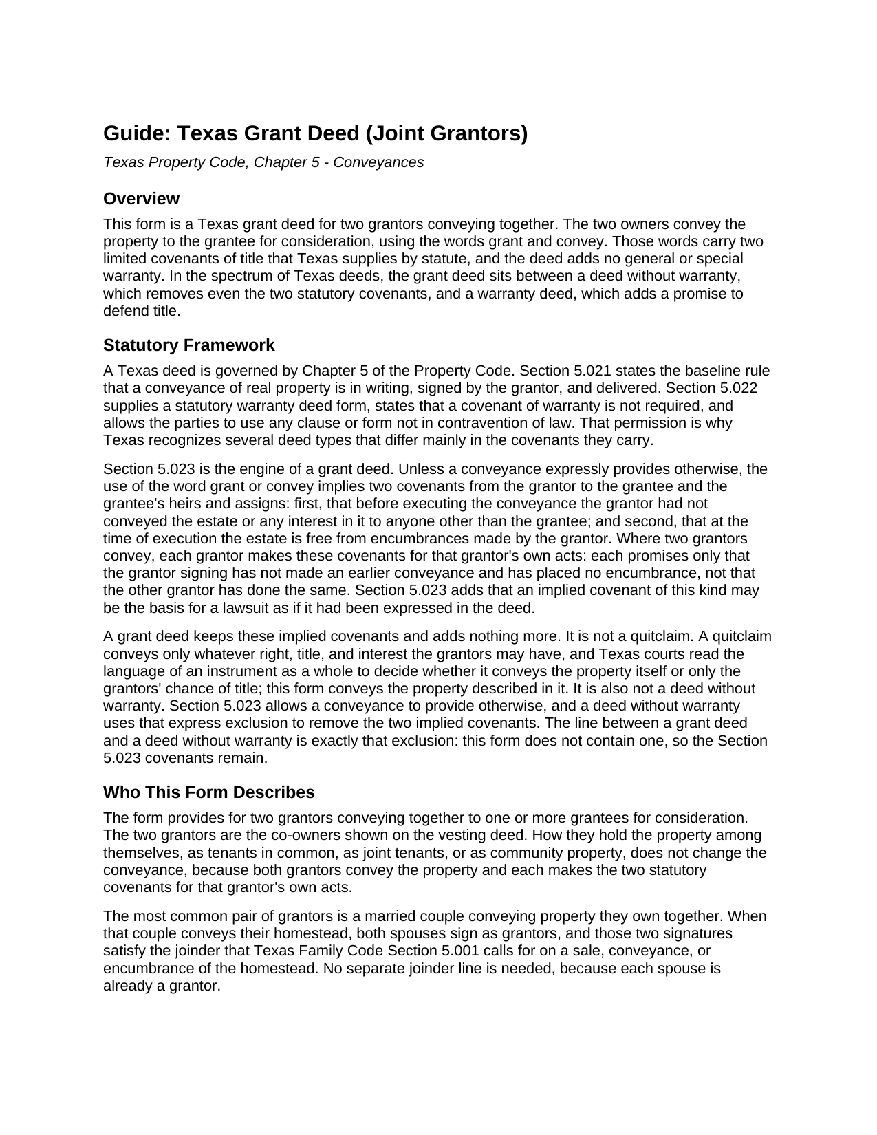 Castro County Grant Deed (Joint Grantors) Guide