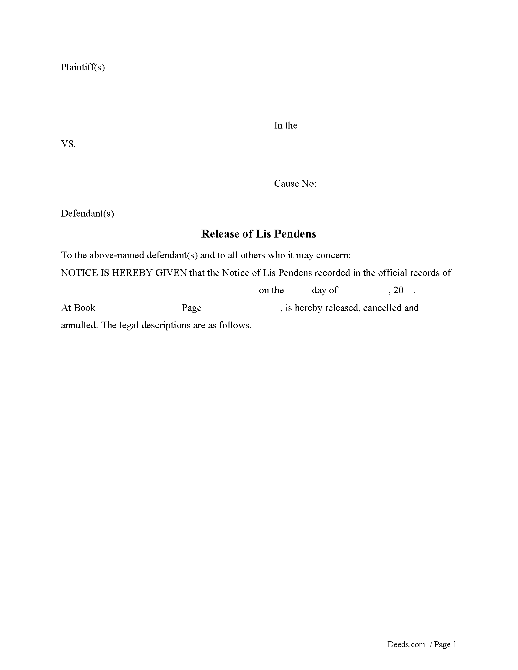 Delta County Lis Pendens Release Form