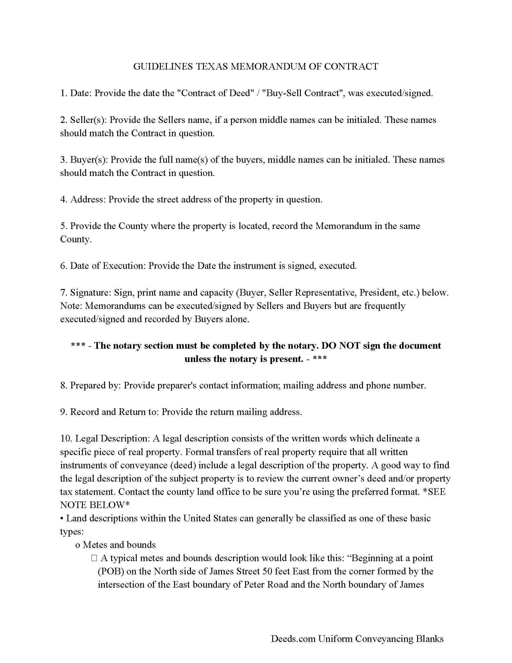 Milam County Memorandum Guidelines