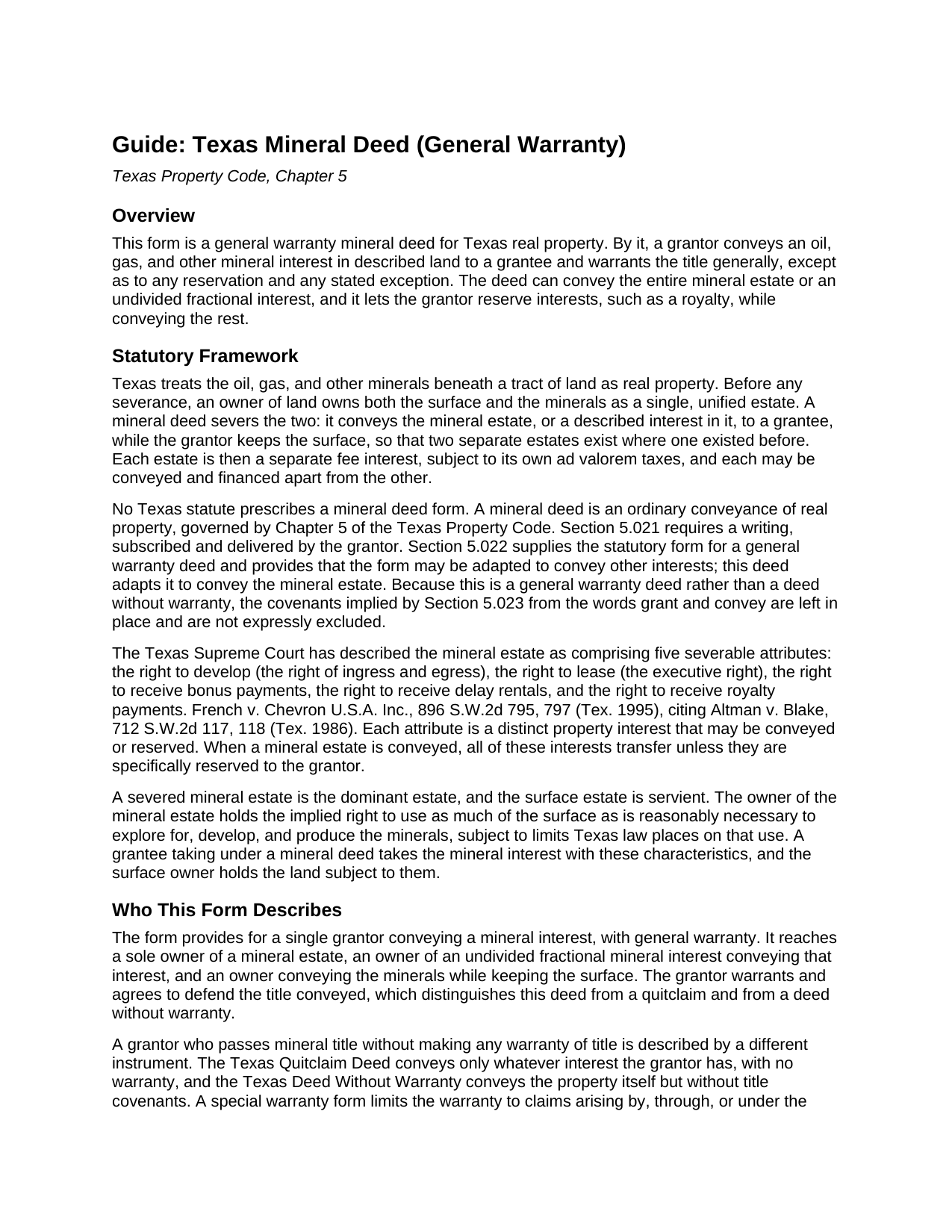 Sterling County Mineral Deed (General Warranty) Guide