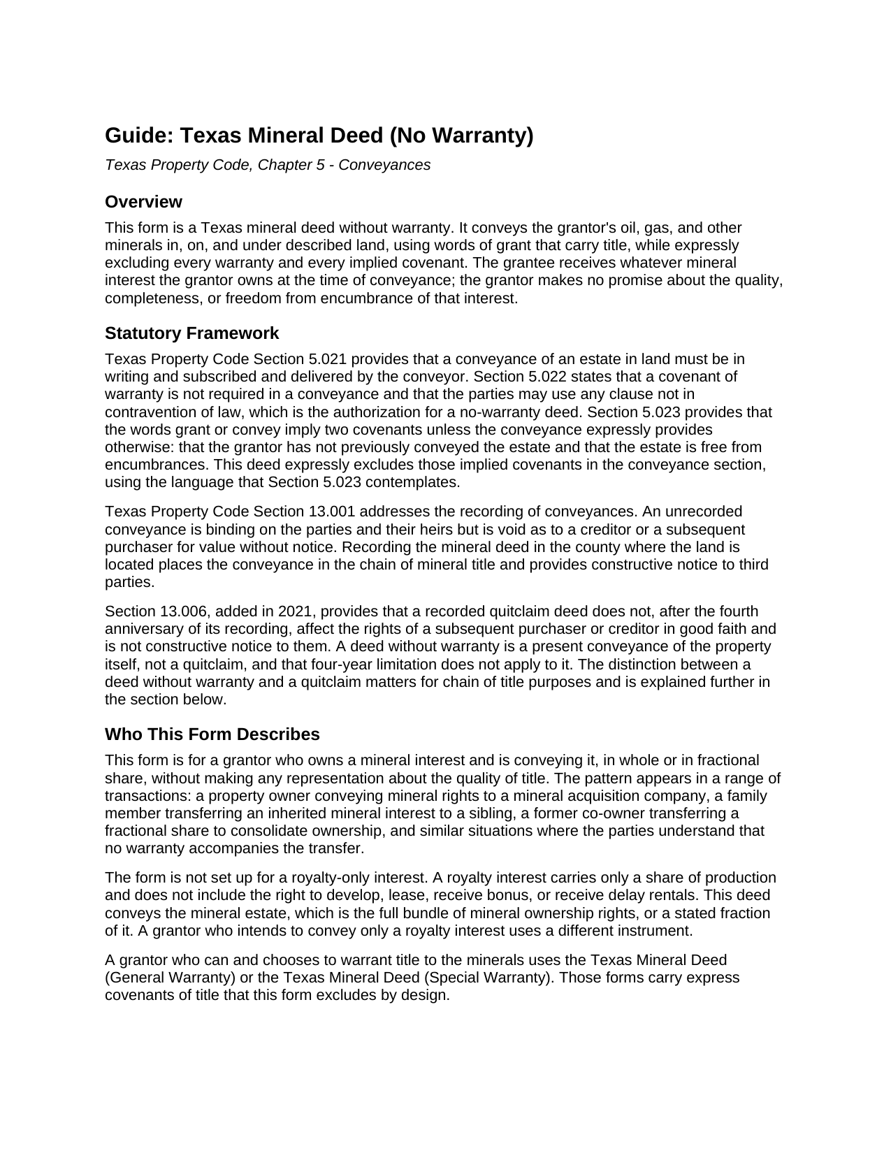 Coke County Mineral Deed (No Warranty) Guide