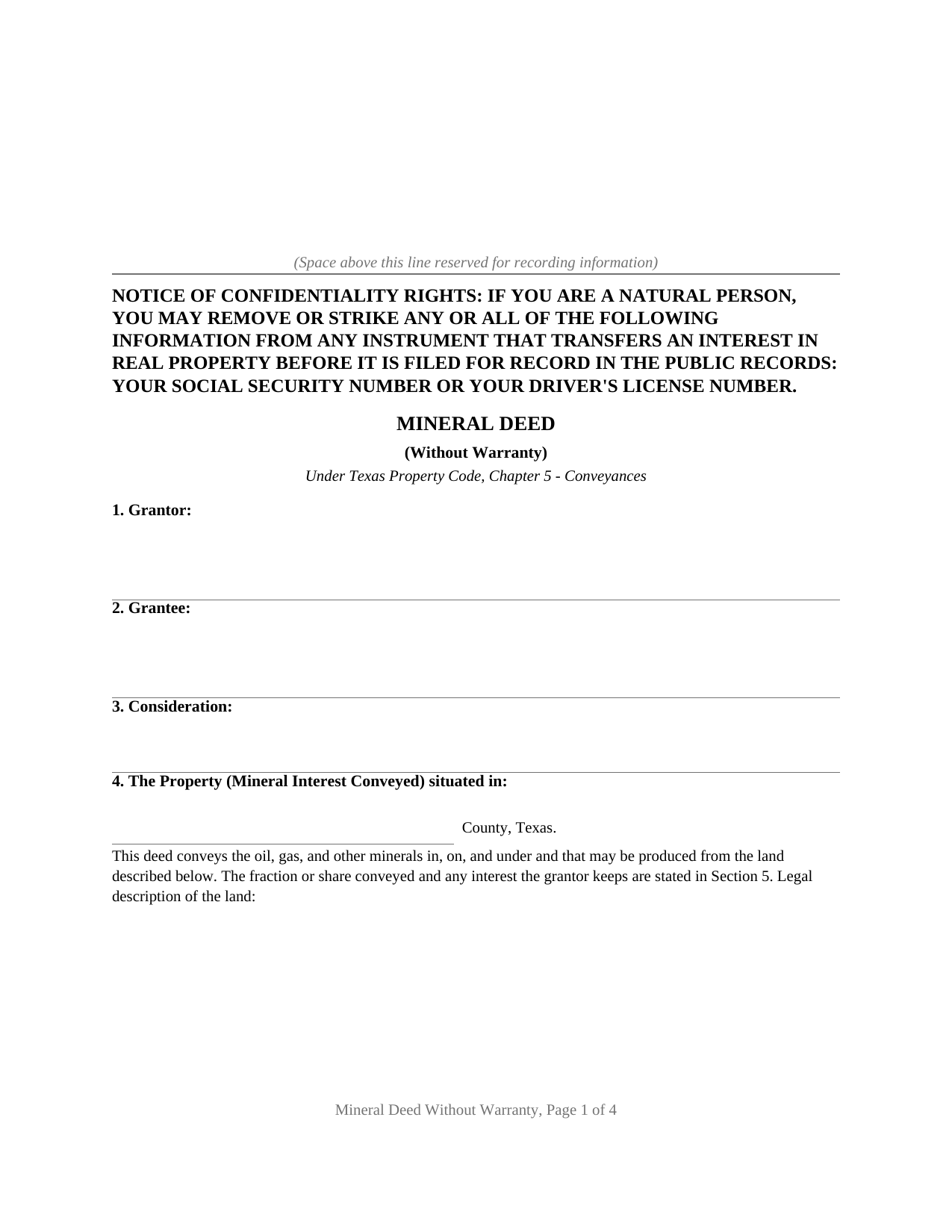 Coke County Mineral Deed (No Warranty) Form