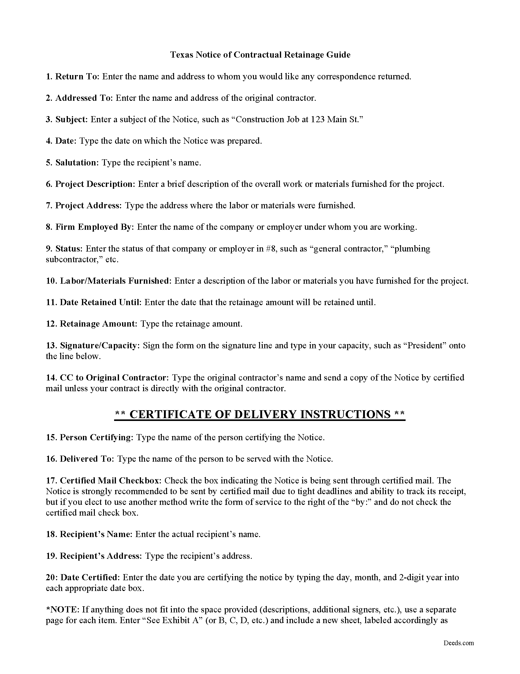 Midland County Notice of Contractual Retainage Guide
