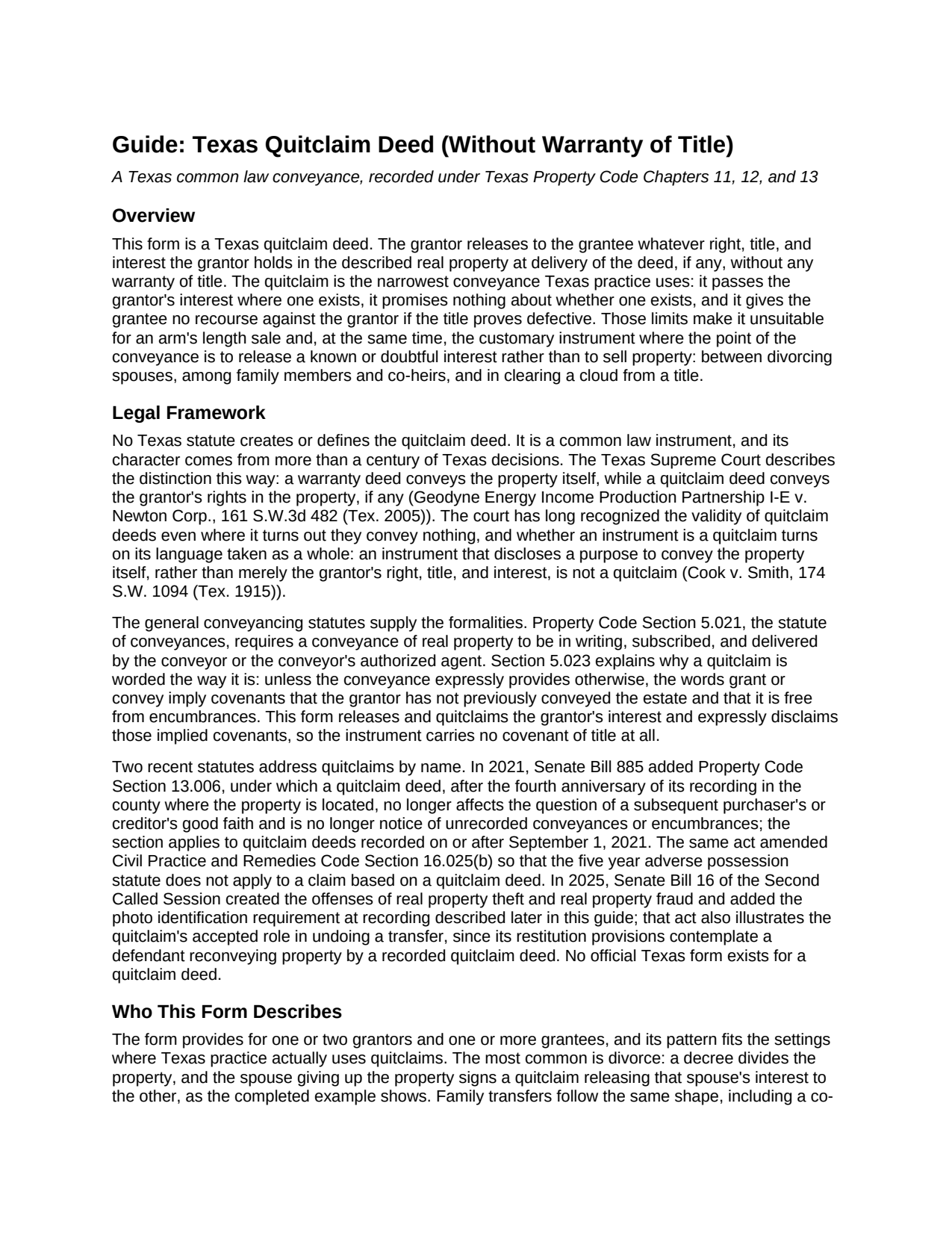 Coke County Quitclaim Deed Guide
